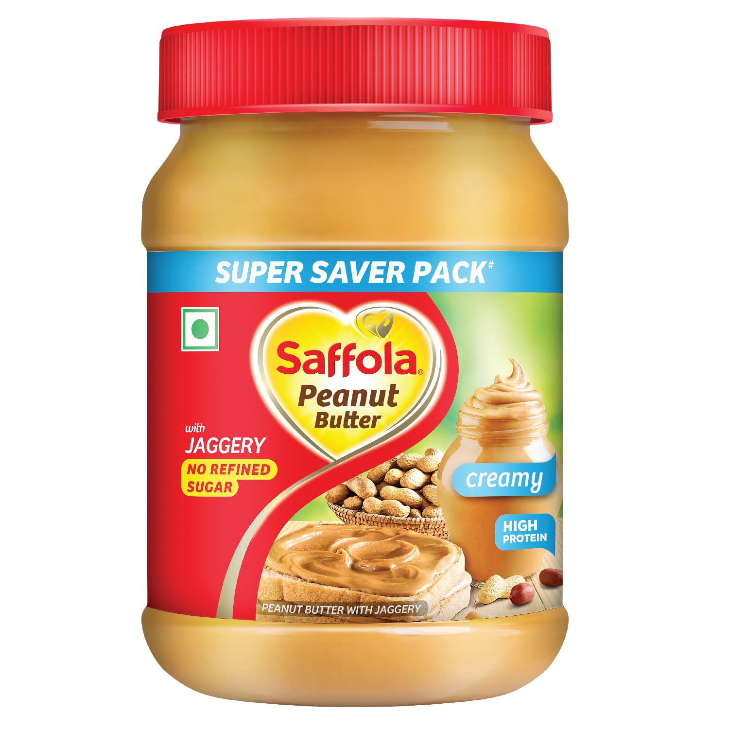 Saffola Peanut Butter With Jaggery | No Refined Sugar| Creamy| 24.3G Protein, 850/900 Gram