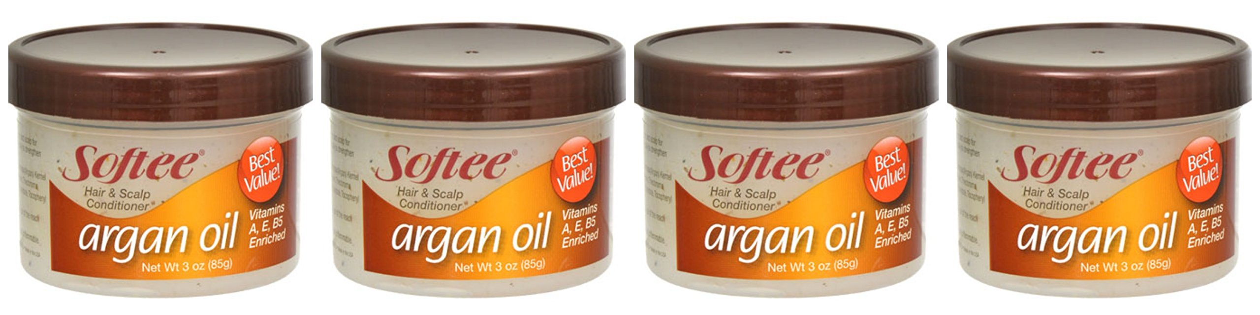 Lot of 4 jars of Softee Argan Oil Hair & Scalp Conditioner 3 oz/each jar