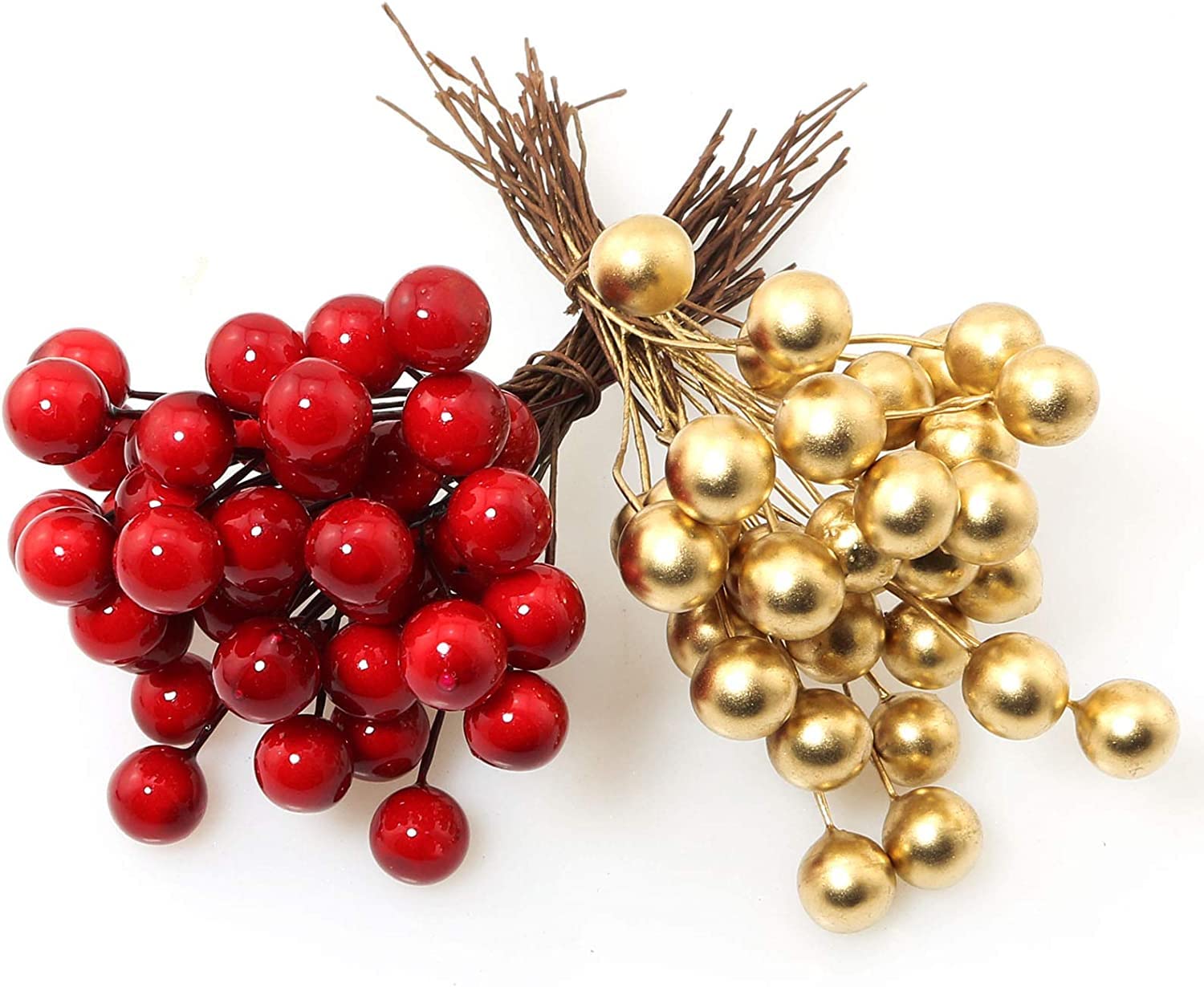 Partunay Pack of 50 Artificial Red Golden Berries Picks Fake Holly Berries for Christmas Xmas Decoration Christmas Decoration Items Christmas Tree Decoration Ornaments