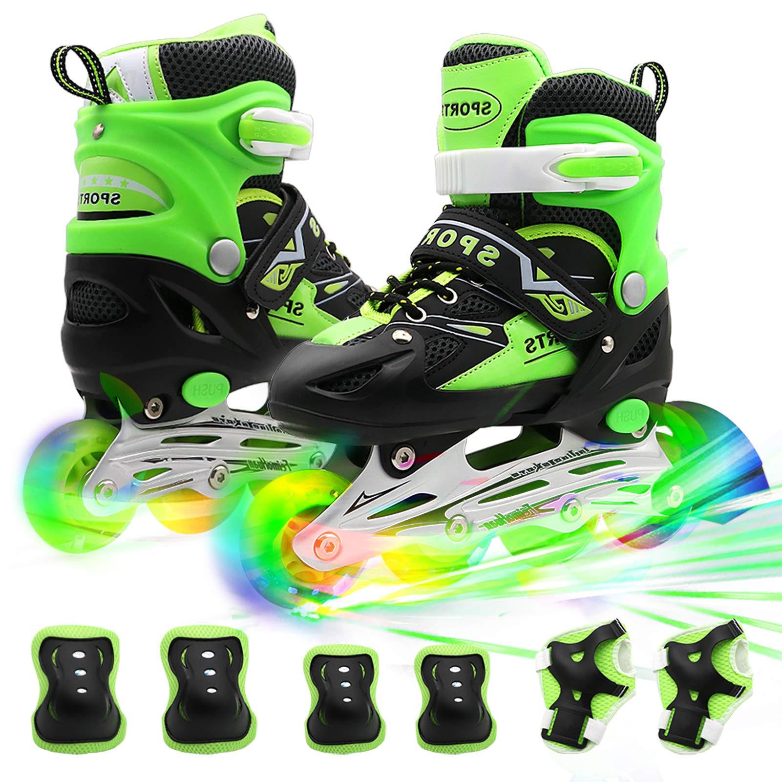 PETUOL Kids Adjustable Inline Skates, Safe Durable Roller with 8 Full Light Up Illuminating Wheels Beginner Skates Fun Roller Skates for Boys and Ladies