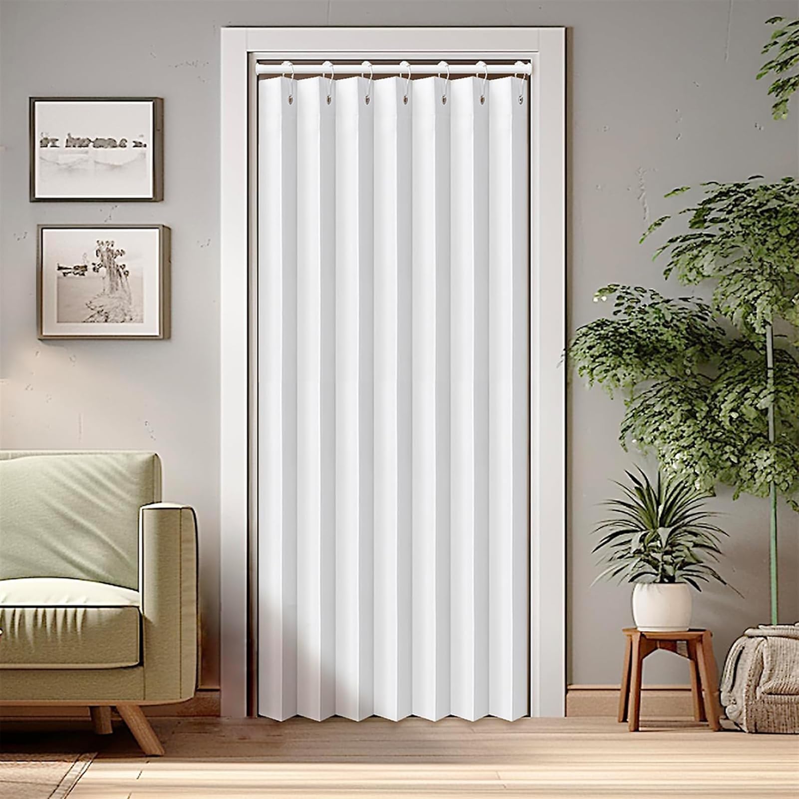 SK Studio Blackout Door Curtains for Doorway, Accordion Thermal Insulated Privacy Folding Closet Curtains Waterproof Room Divider for Living Room Bathroom, 1 Panel, White, 55W x 79L