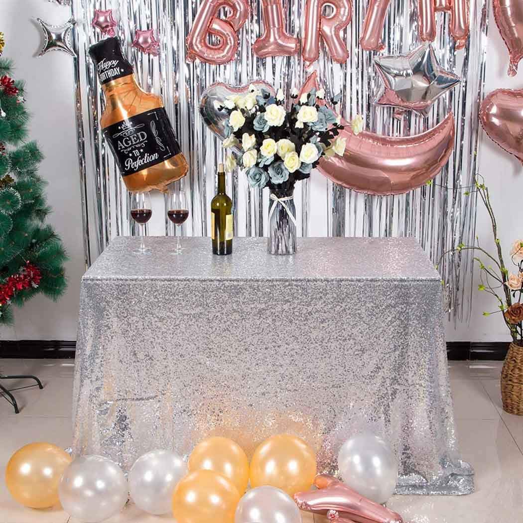 AMERTEER Sequin Tablecloth 50" x80" Rectangular Sparkly Drape Table Cloths Table Cover Overlay for Wedding Birthday Party Baby Bridal Shower - Silver