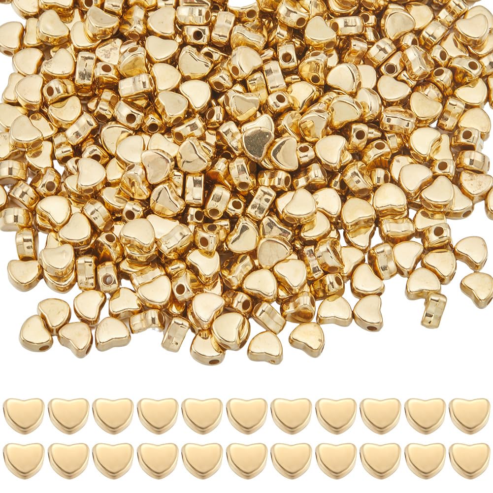 SUNNYCLUE 1 Box 600Pcs Love Heart Spacer Beads Gold Hearts Bead Bulk Plastic Golden Hearts Shaped Loose Mother’s Day Bead with Small Hole for Bracelet jewellery Making DIY Necklace Earrings Crafts Gif