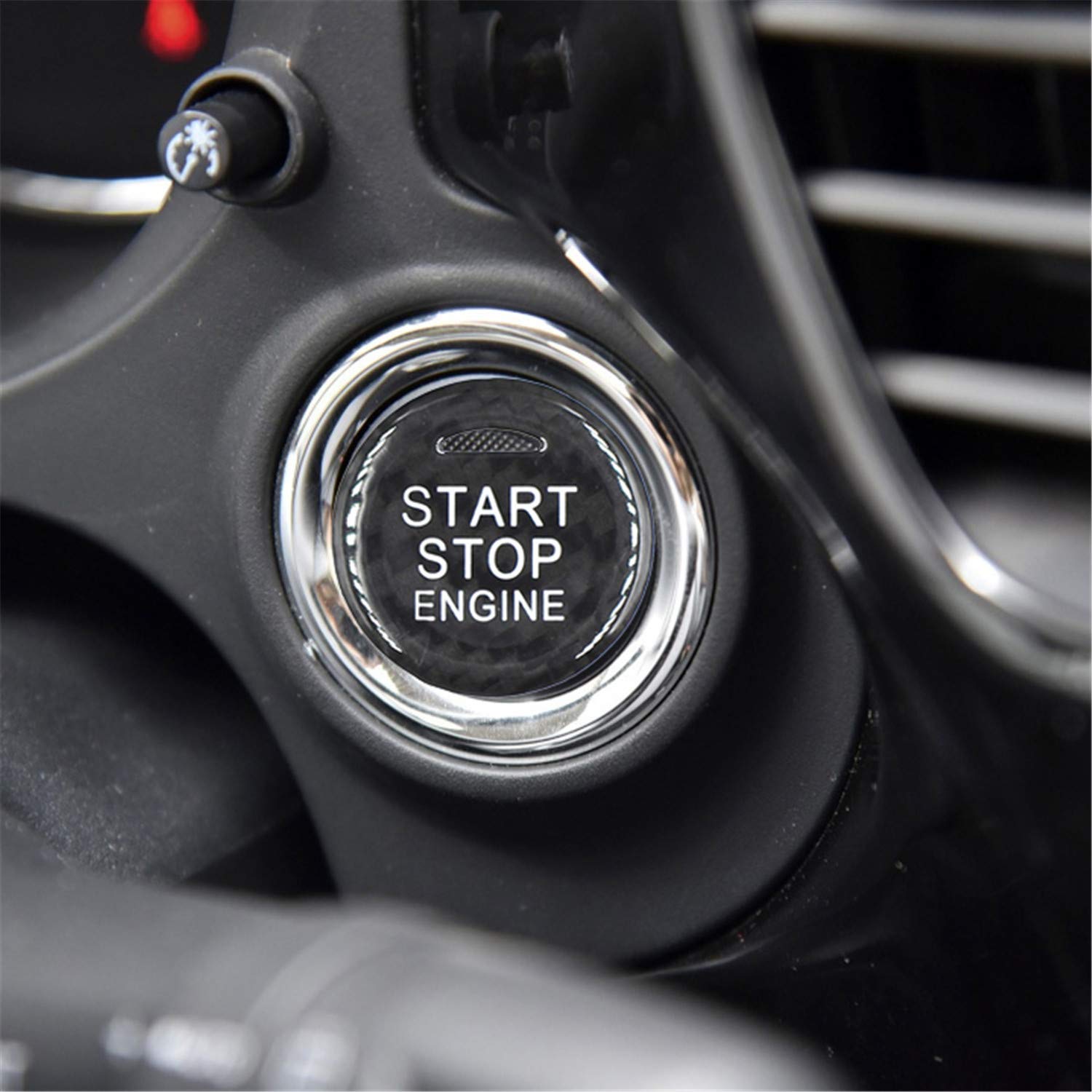 M.JVisunBlack Ignition Starter Switch Sticker for Mitsubishi ASX Outlander Eclipse Cross Start Stop Engine Button Cover Genuine Carbon Fiber Material