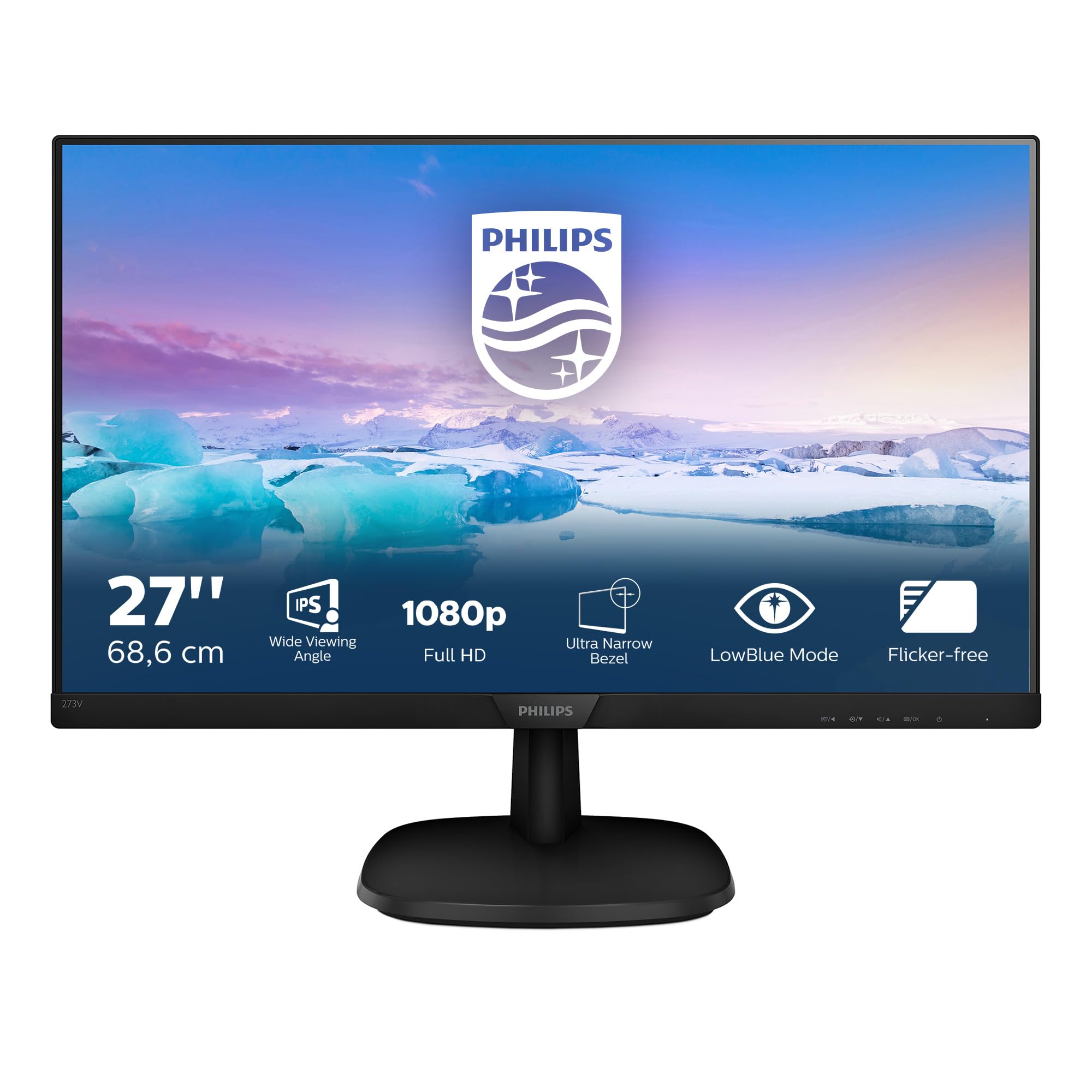 Philips 273V7QJAB - 27 Inch FHD Monitor, 75Hz, 4ms, IPS, Speakers, Smart Image, Narrow Border, LowBlue Mode (1920 x 1080, 250 cd/m², HDMI/VGA/DVI)