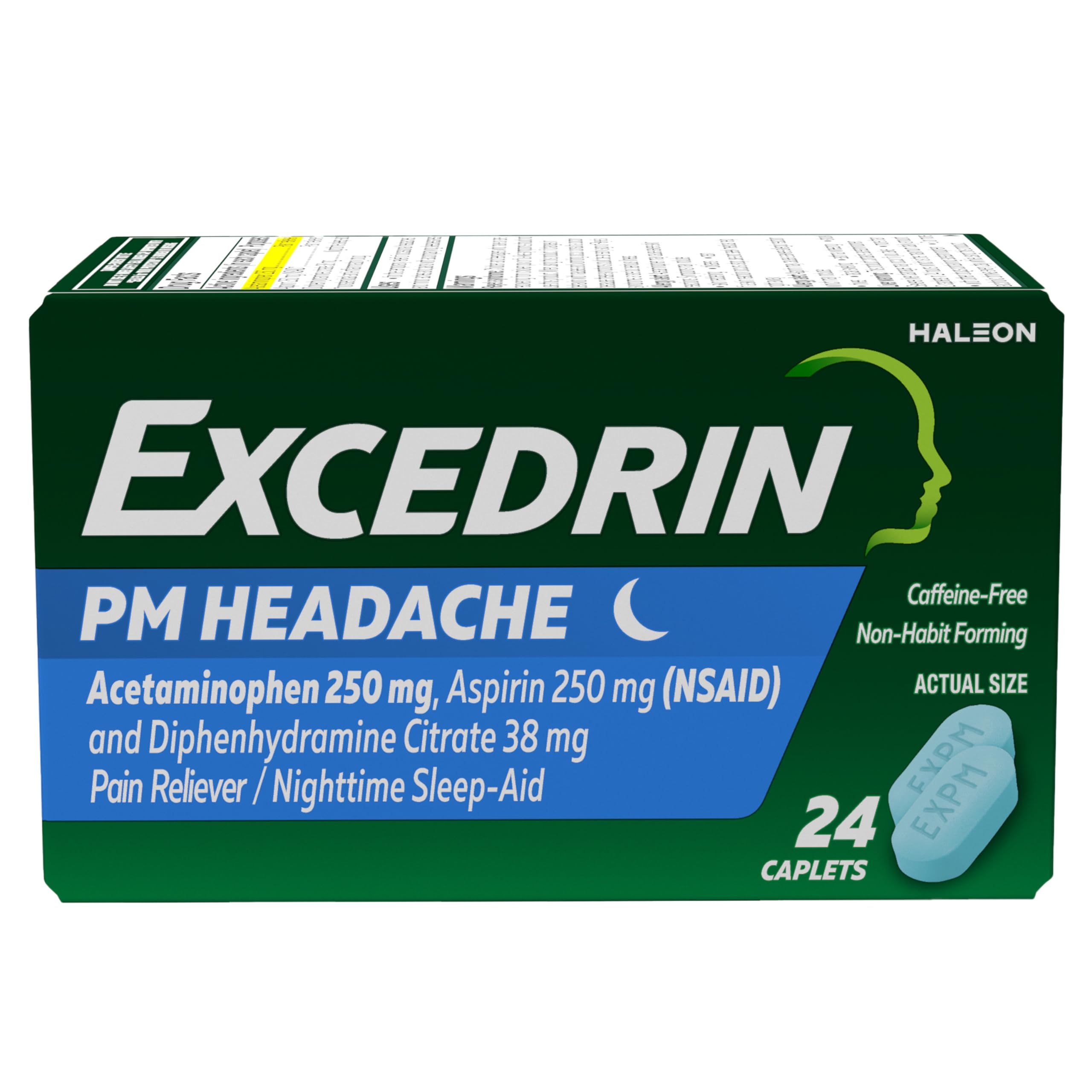 ExcedrinPM Pain Reliever and Nighttime Sleep-Aid Caplets for Headache Relief – 24 Count