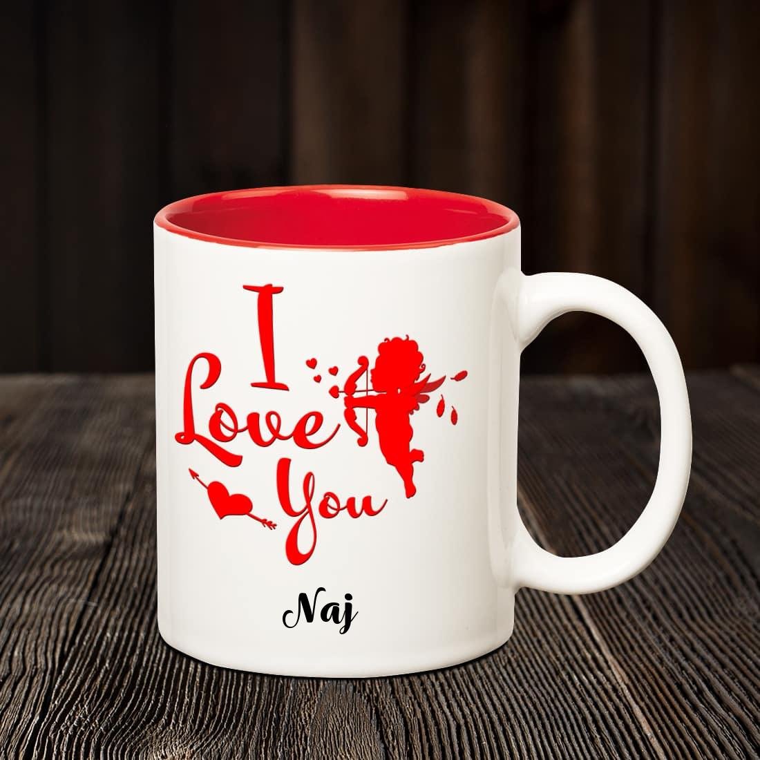 Chanakya Ceramic I Love You Naj Romantic Inner Red Coffee Name Mug, Multicolor, 350 Ml