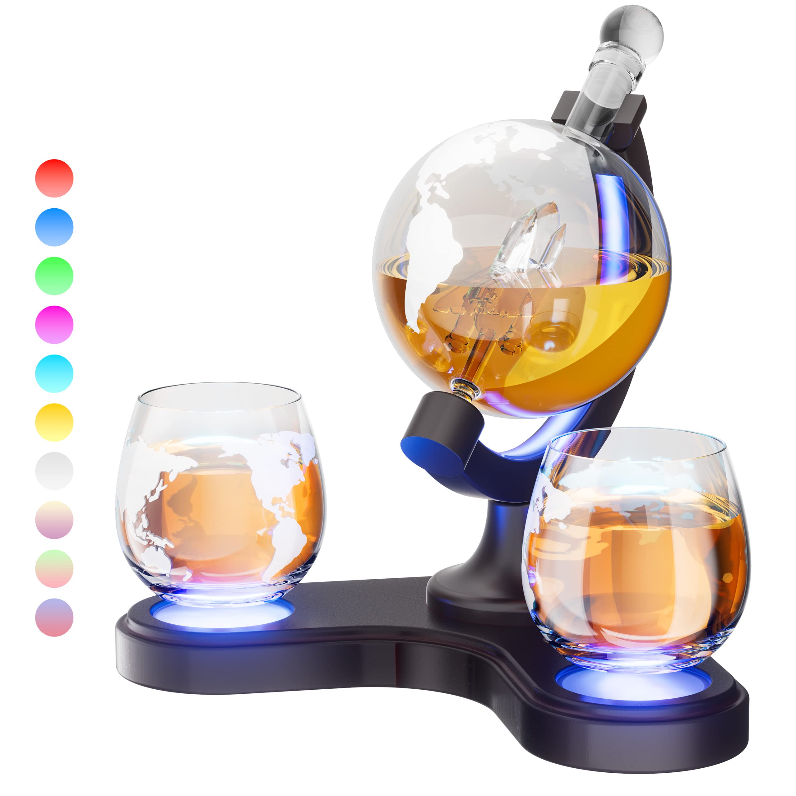 Christmas Gifts for Men Dad from Daughter, Kollea 7 Color RGB Light 30.4 Oz Whiskey Globe Decanter Set Glasses, Unique Mens Birthday Gift Ideas, Cool Liquor Dispenser for Home Bar