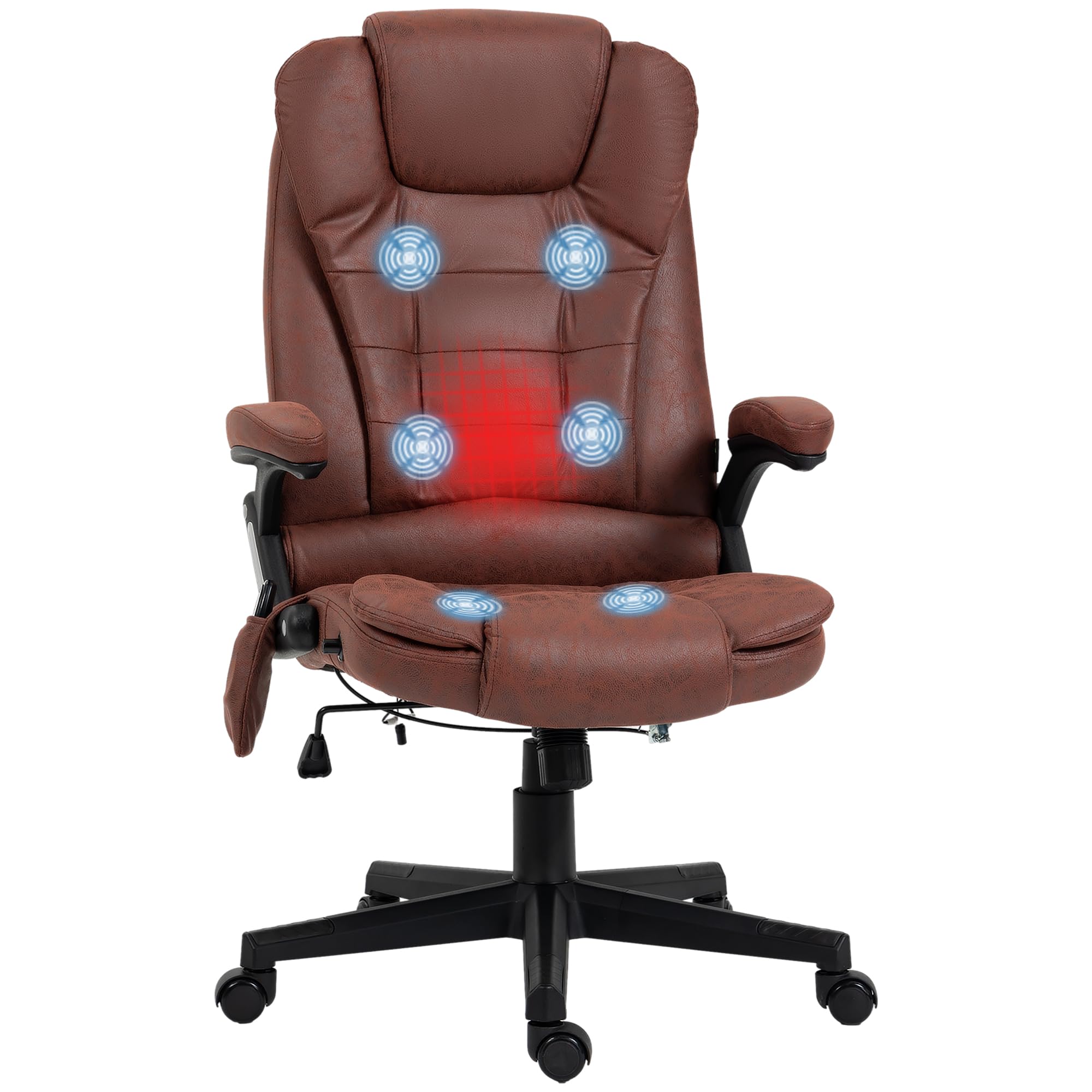 HOMCOM6 Point Vibrating Massage Office Chair with Heat, Microfiber High Back Executive Office Chair with Reclining Backrest, Padded Armrests and Remote, Red