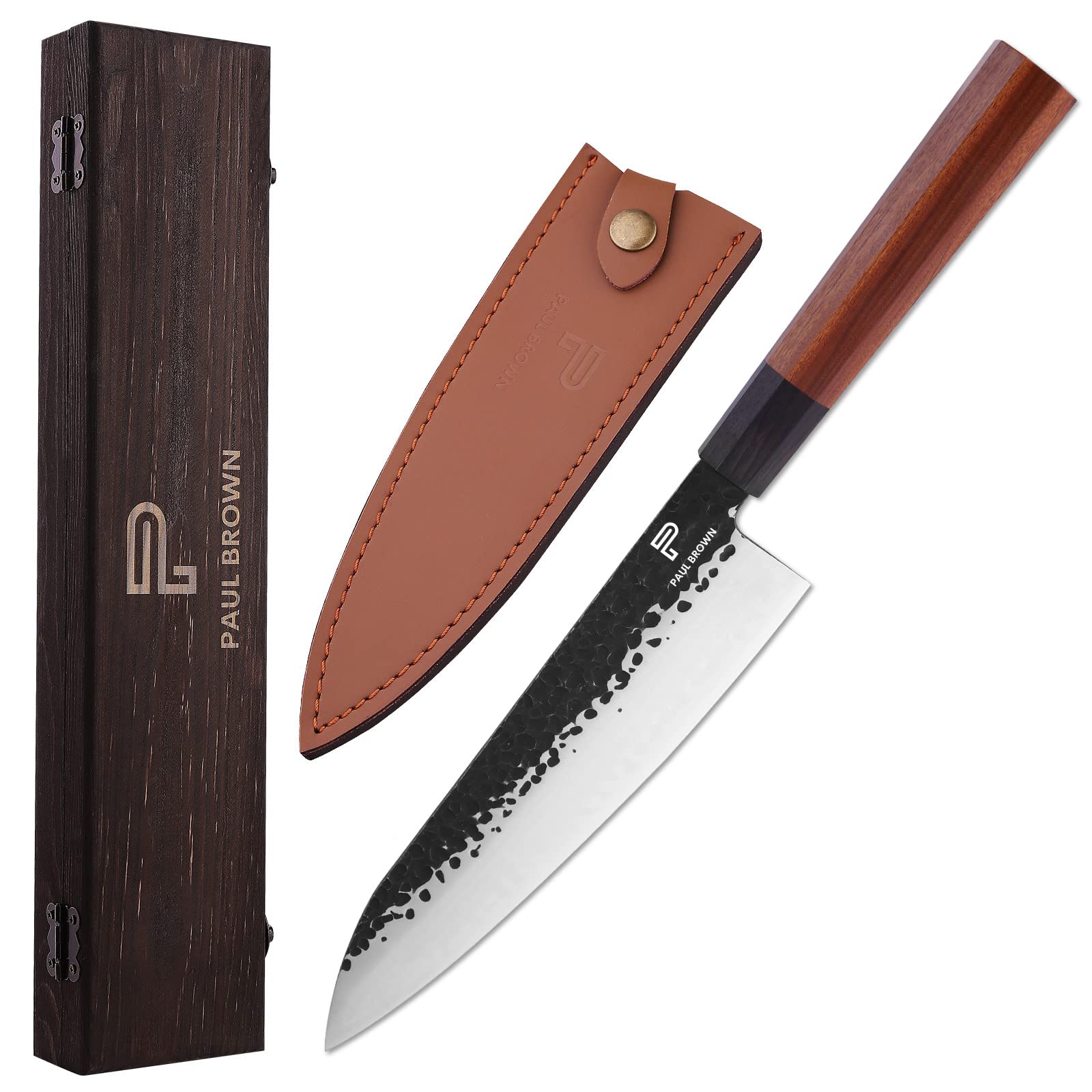 PAUL BROWN® Chef Knife length 8 Inch Standard Series Made of 3 layer 9CR18MOV Clad Steel Ergonomic Wooden Octagon Handle PB0032-0032