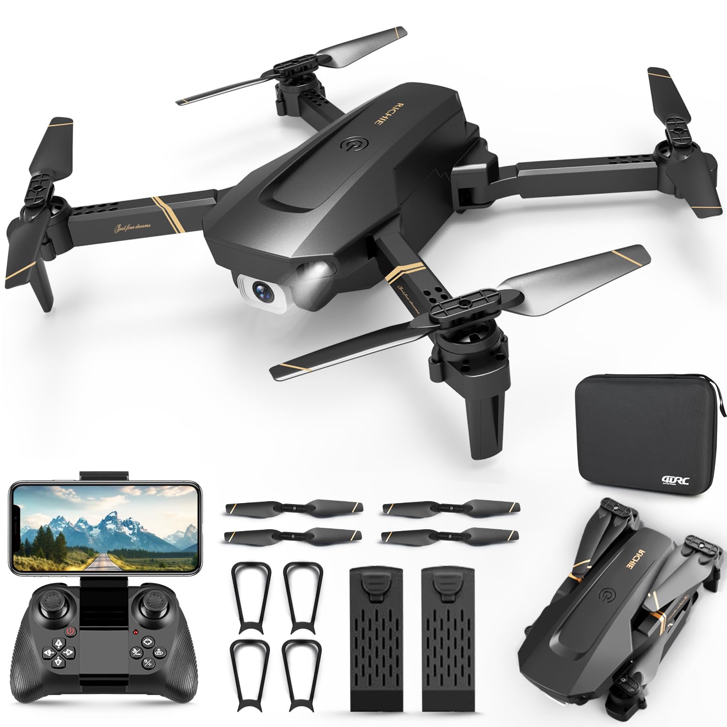 4DRC V4 Drone with 1080P HD Camera for Adults and Kids, Foldable Quadcopter with Wide Angle FPV Live Video, Trajectory Flight, App Control,Optical Flow, Altitude Hold and 2 Modular Batteries