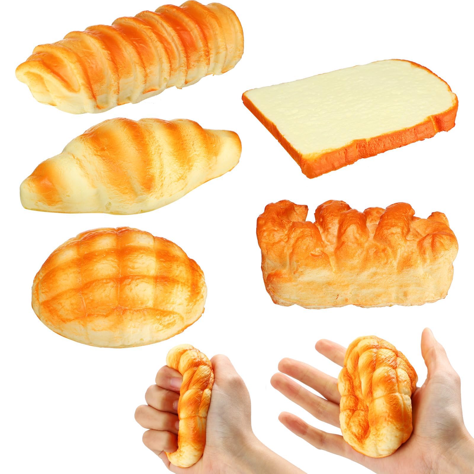 TERRIFI Food Squishies Toy, 5 Pcs Bread Stress Toy, Soft Toast Bread Shape Squishy Toy, Slow Rising Anxiety Relief Toy, Simulation Fake Food Stress Toy for Kids and Adults, Funny Birthday Gifts