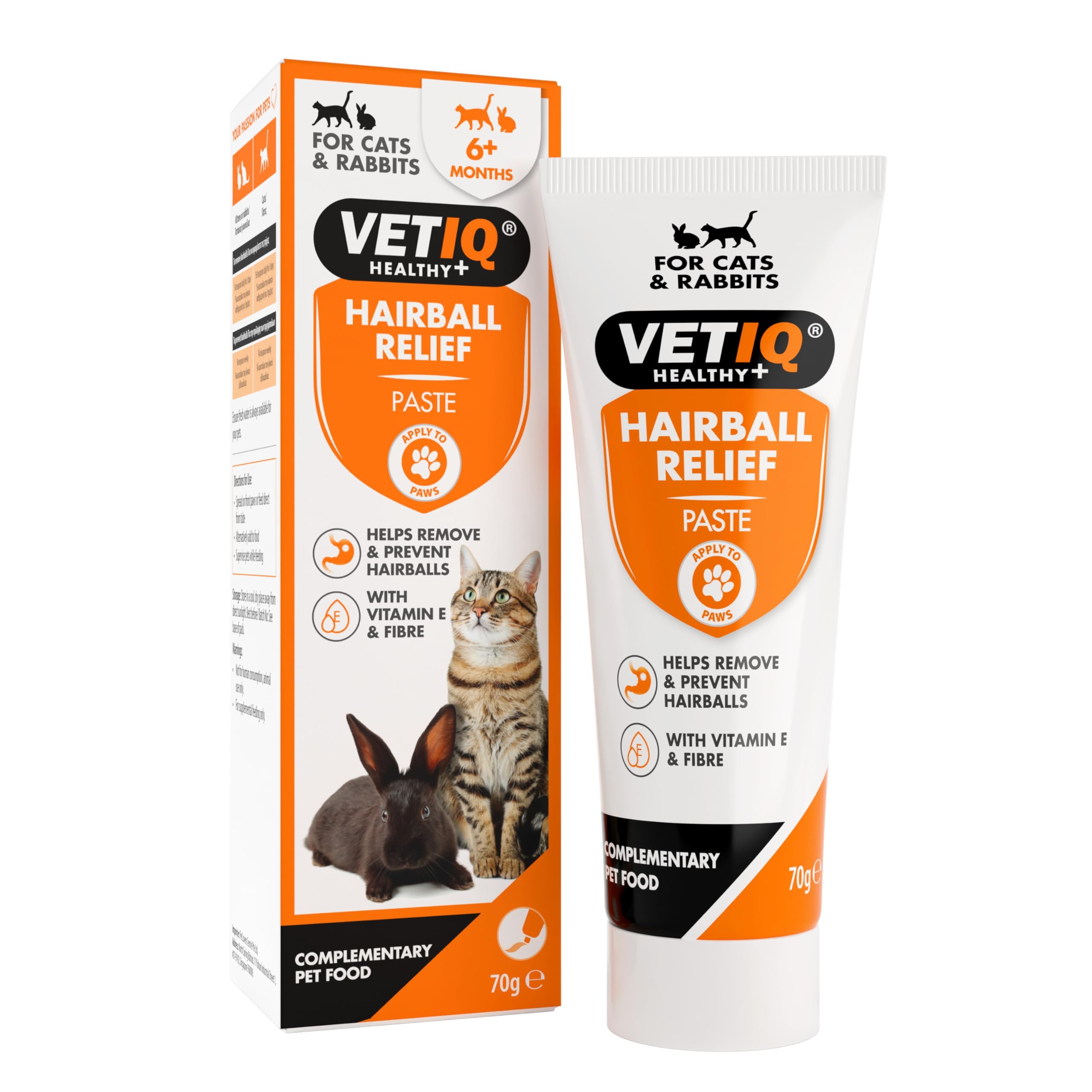 VETIQ Hairball Relief Paste With Vitamin E & Fibre For Cats & Rabbits 6+ Months, Helps Remove & Prevent Hairballs, 70 g