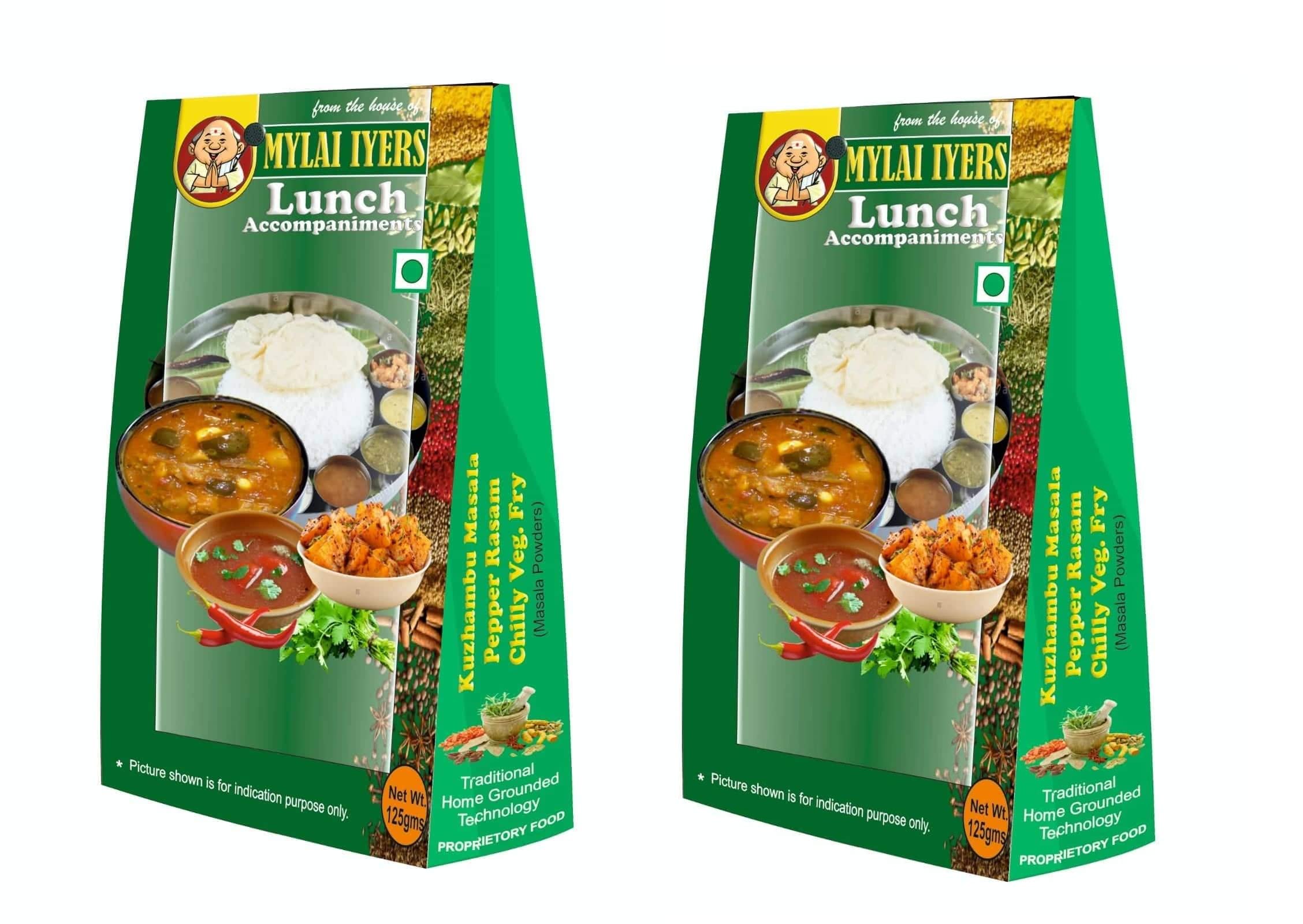 MYLAI IYERS Lunch Combo| Instant Food, Healthy Food, Ready to Cook Full Meal (125 gms) Pack of 2