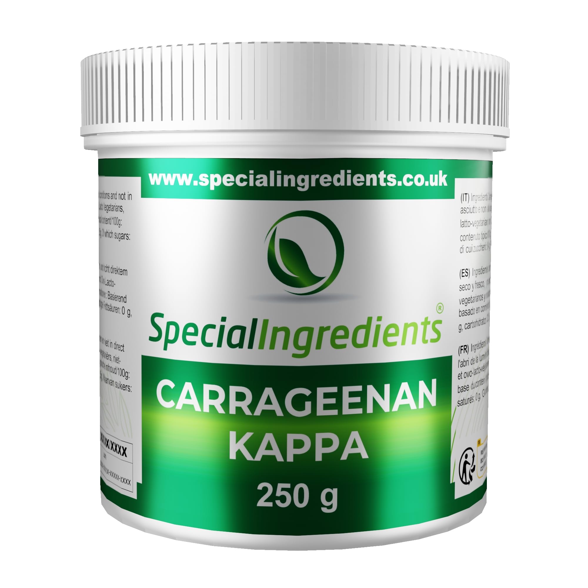 Special Ingredients Carrageenan Kappa 250g Premium Quality Suitable for Vegans, Vegetarians & OVO- Lacto Vegetarians, Non-GMO, Gluten-Free, Non-irradiated – Recyclable Plastic Container