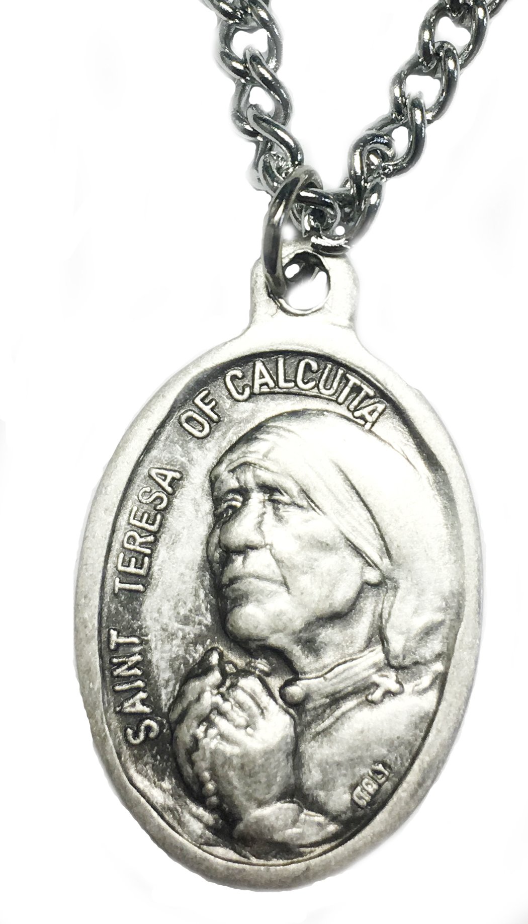 WJH Co. Saint Teresa Medal 3/4 Inch Metal Saint Gift with Stainless Steel Chain