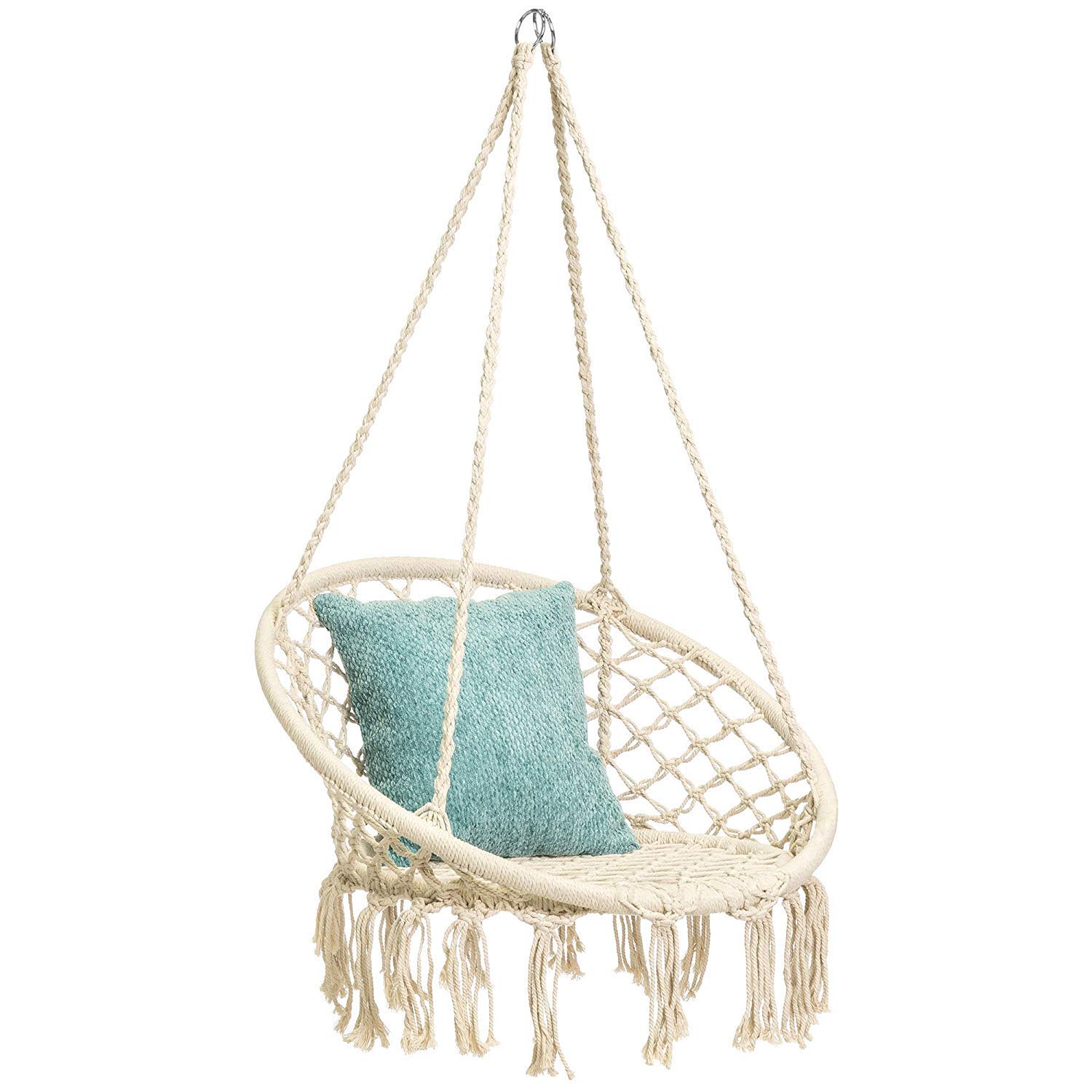 Hammock Swing Chair for 2-9 Years Old Kids,Handmade Knitted Macrame Hanging Swing Chair for Indoor,Bedroom,Yard,Garden- 230 Pound Capacity Off-White- 25.59" L x 18.11" W x 34.25" H