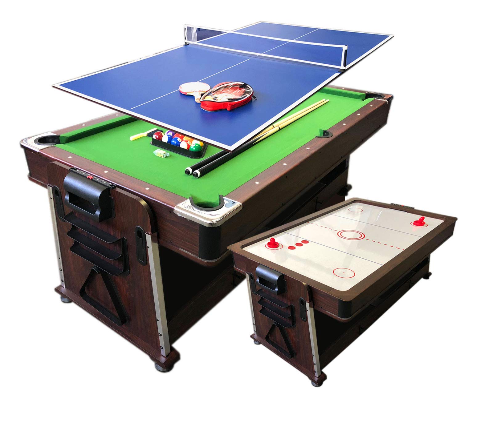 4 in 1-7Ft Green Pool Table + Air Hockey + Tennis Table Tennis + Dinner Table