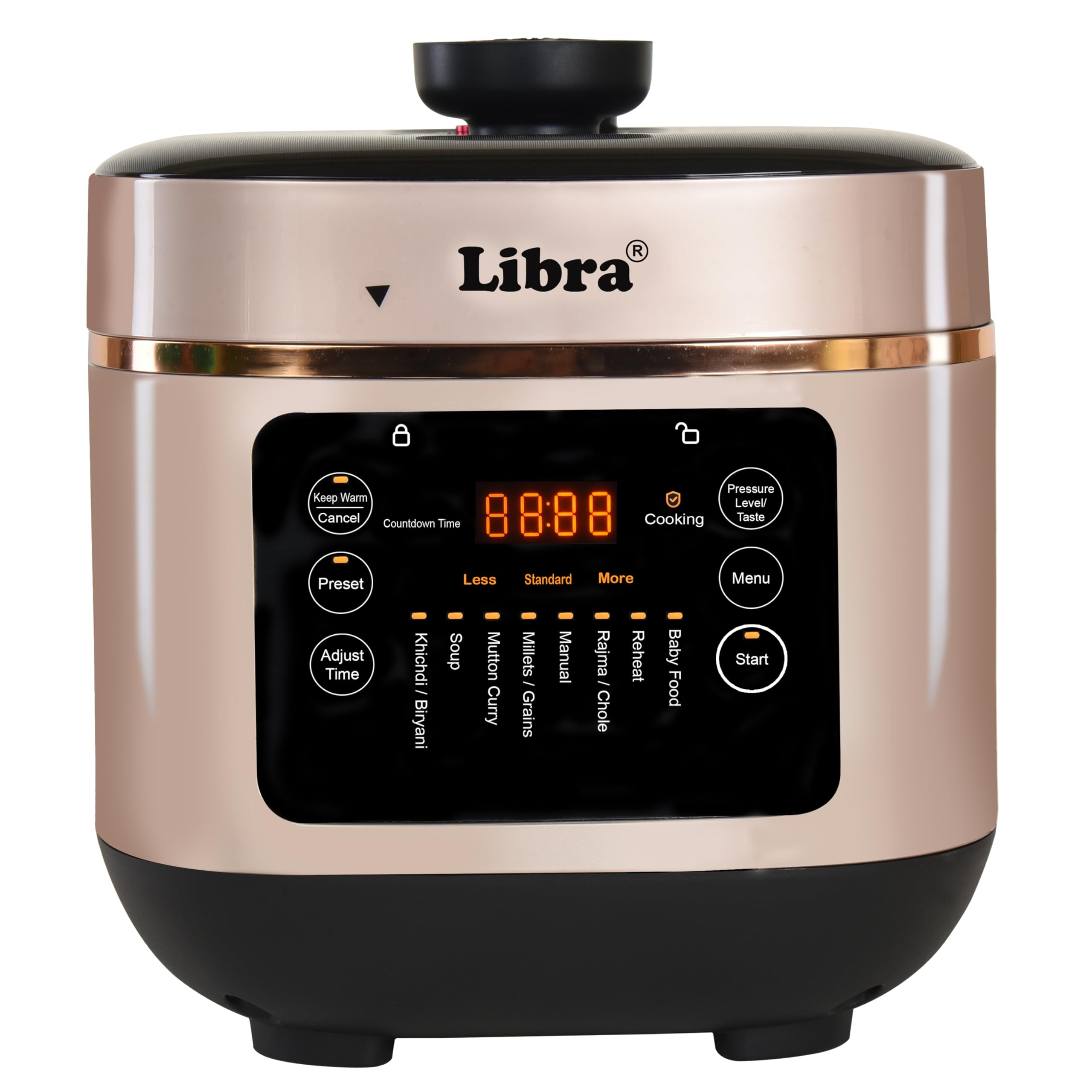 Libra 6 Litre Electric Pressure Cooker With Most Advanced Float Valve Safety | One Touch Instant Multi Cooking Functions | Indian Preset Menus (Rose Gold)