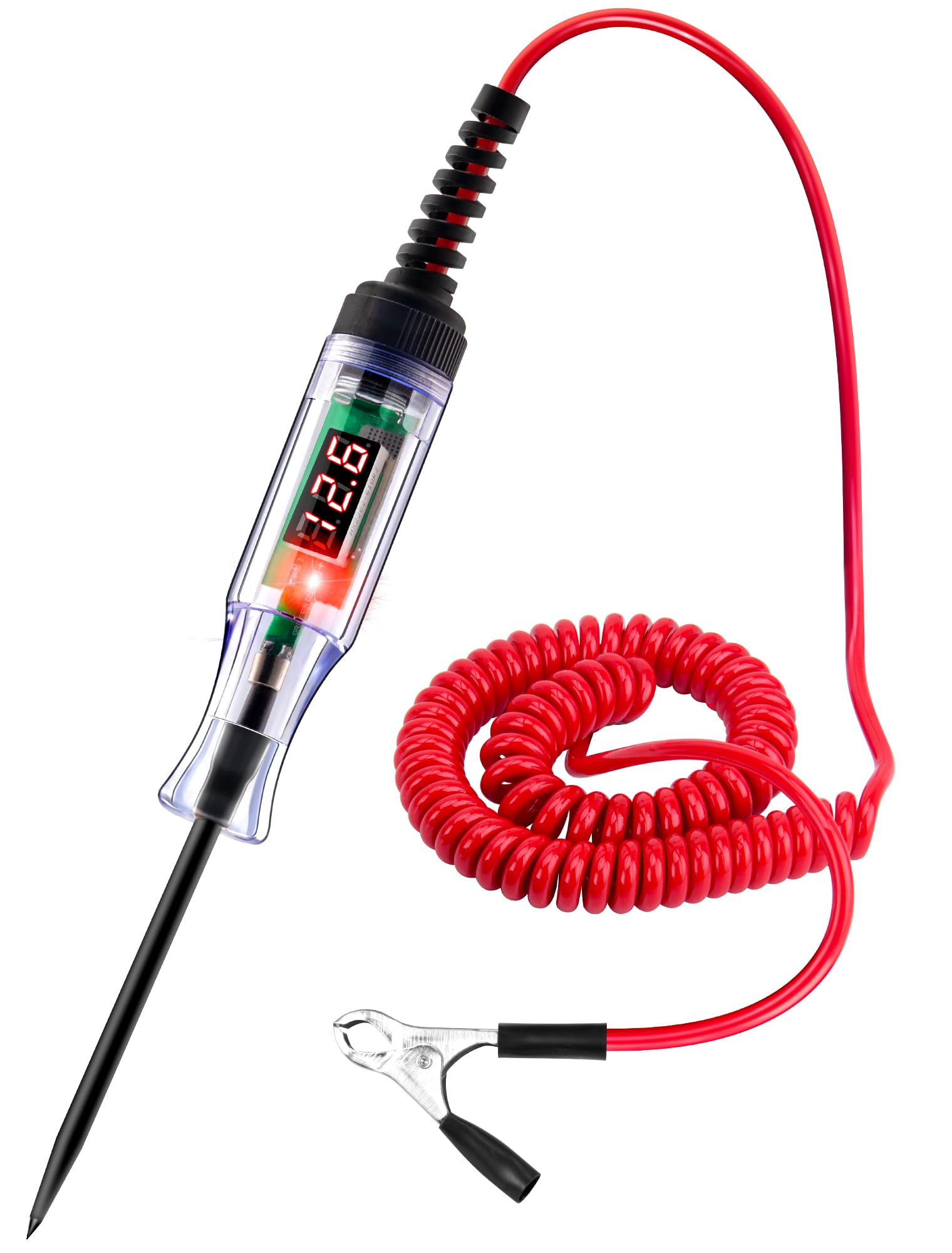 Automotive Test Light 5-90V Digital LED Circuit Tester with Voltage Display, Auto Bidirectional Light Tester, Electrical Voltage Tester with Extended Spring Wire & Probe for Car/RV/Vehicles