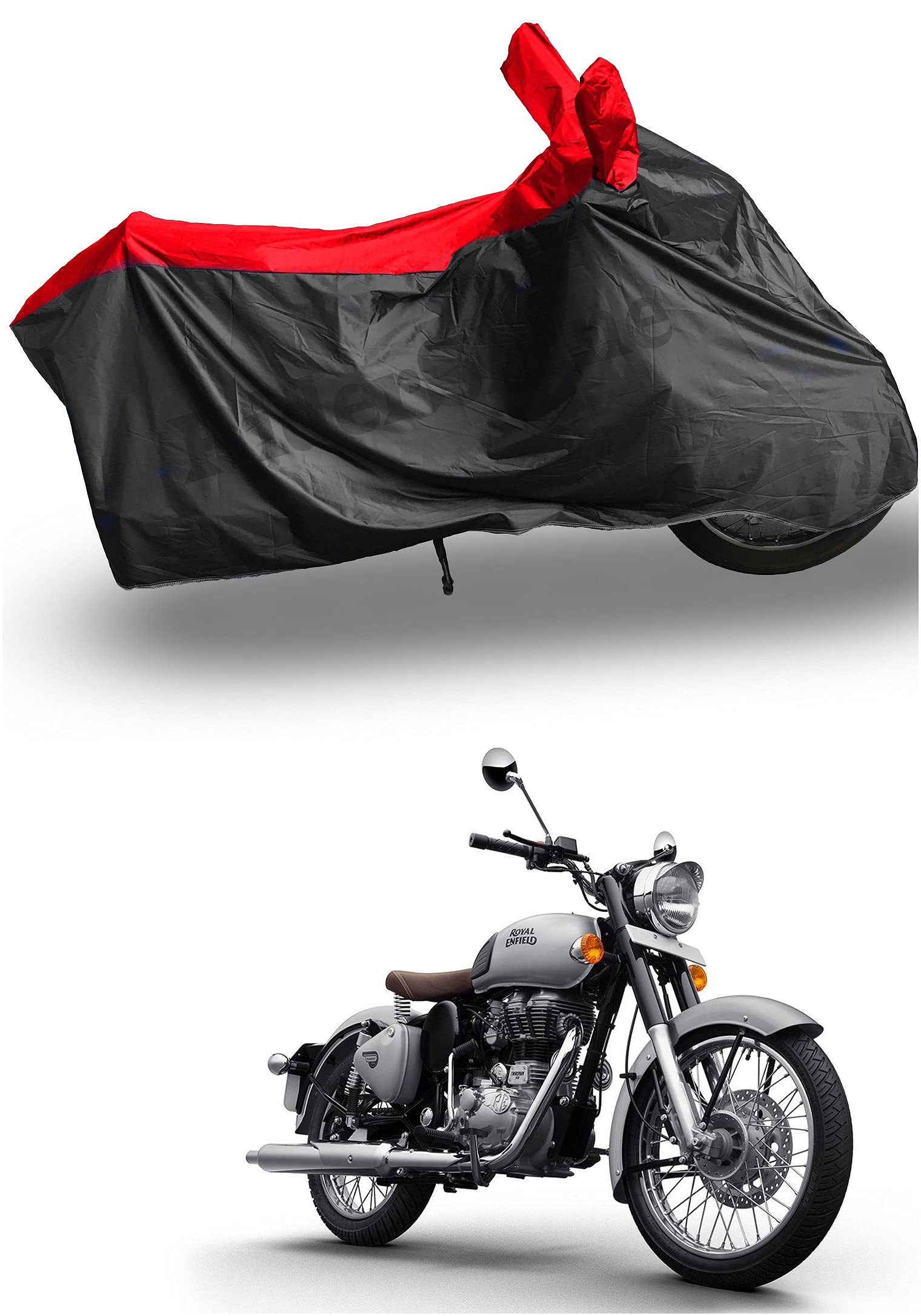 RiderShine Royal Enfield Classic 350 Two Wheeler Cover - Dustproof - UV Protection - Waterproof Bike Cover (Black, Red)