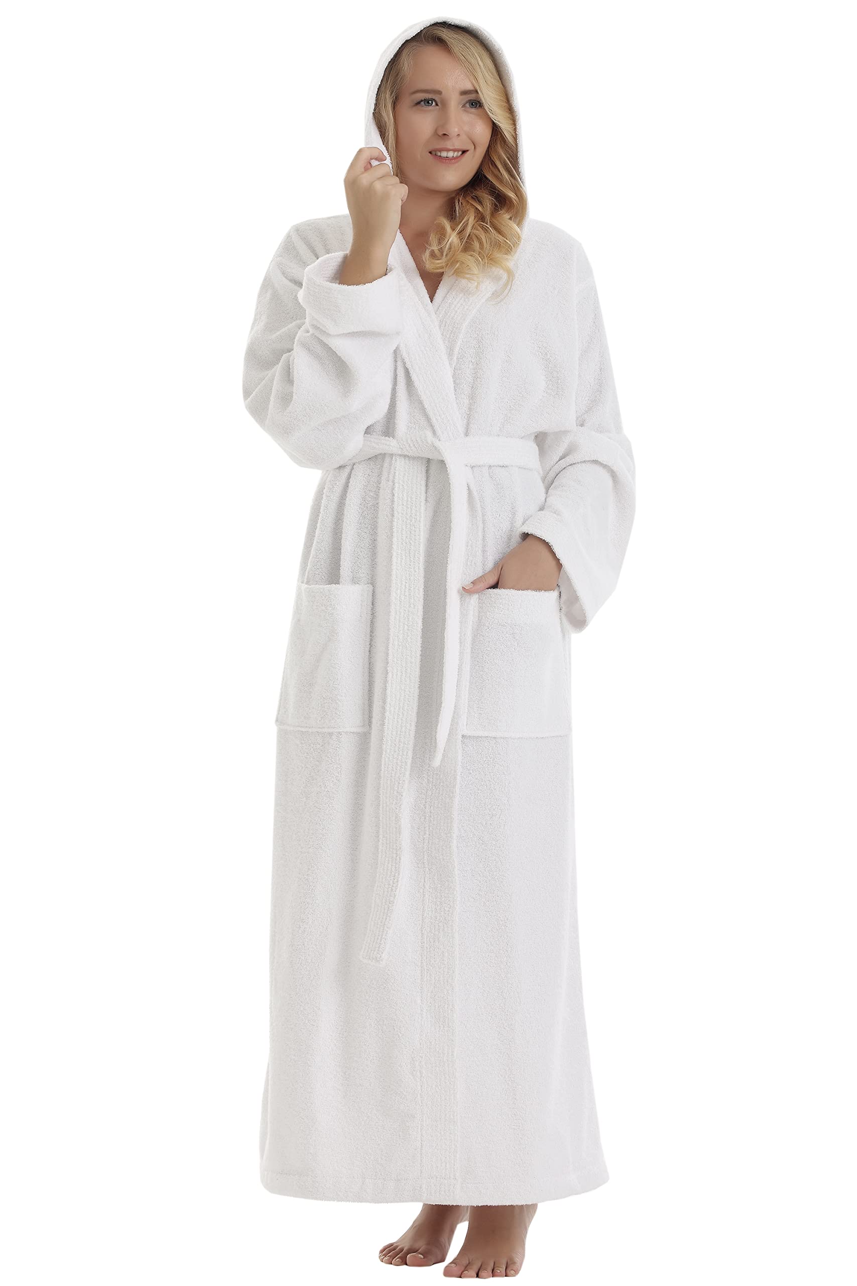 Arus Women's Pacific Hooded Turkish Cotton Bath Robe with Full Length Options