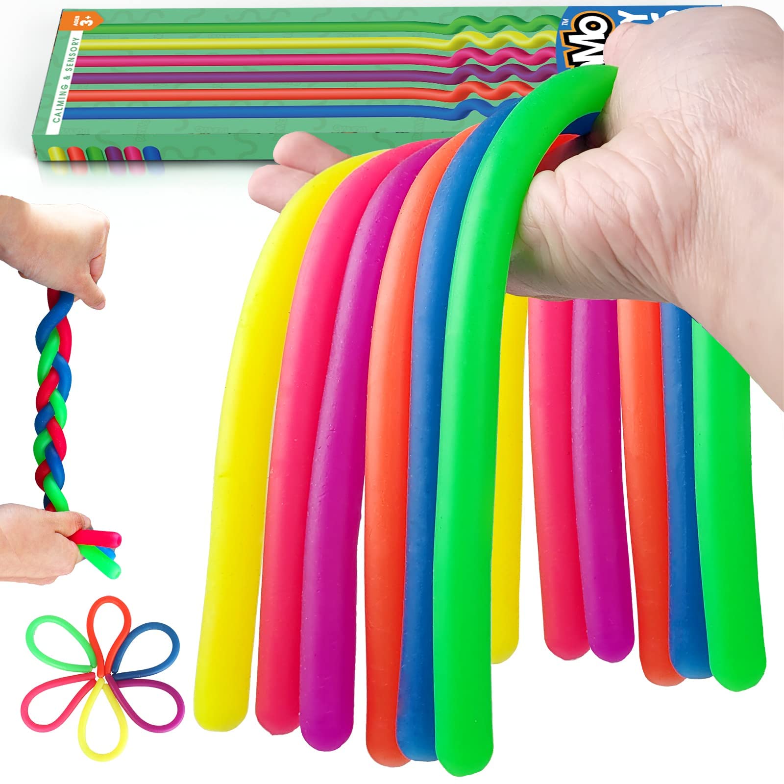 BUNMO Stretchy Strings - Sensory Toys for Toddlers 1-3 - Stimulating & Addictive Sensory Toys for Kids with Autism - Fidget Toy for Anxiety & Stress Relief - Hours of Fun for Kids - Smooth 6pk