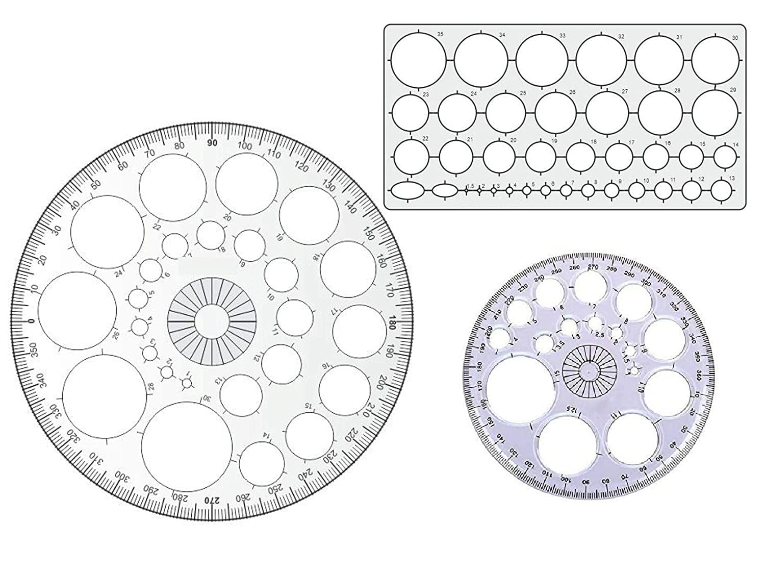 TWIN SEVEN® Pro Circle Big (25 Circles), Pro Circle Small (16 Circles), Circle Master Template (35 Circles) Drafting Scale Ruler Useful to Architect, Engineering or Other Students (Set Of 3)