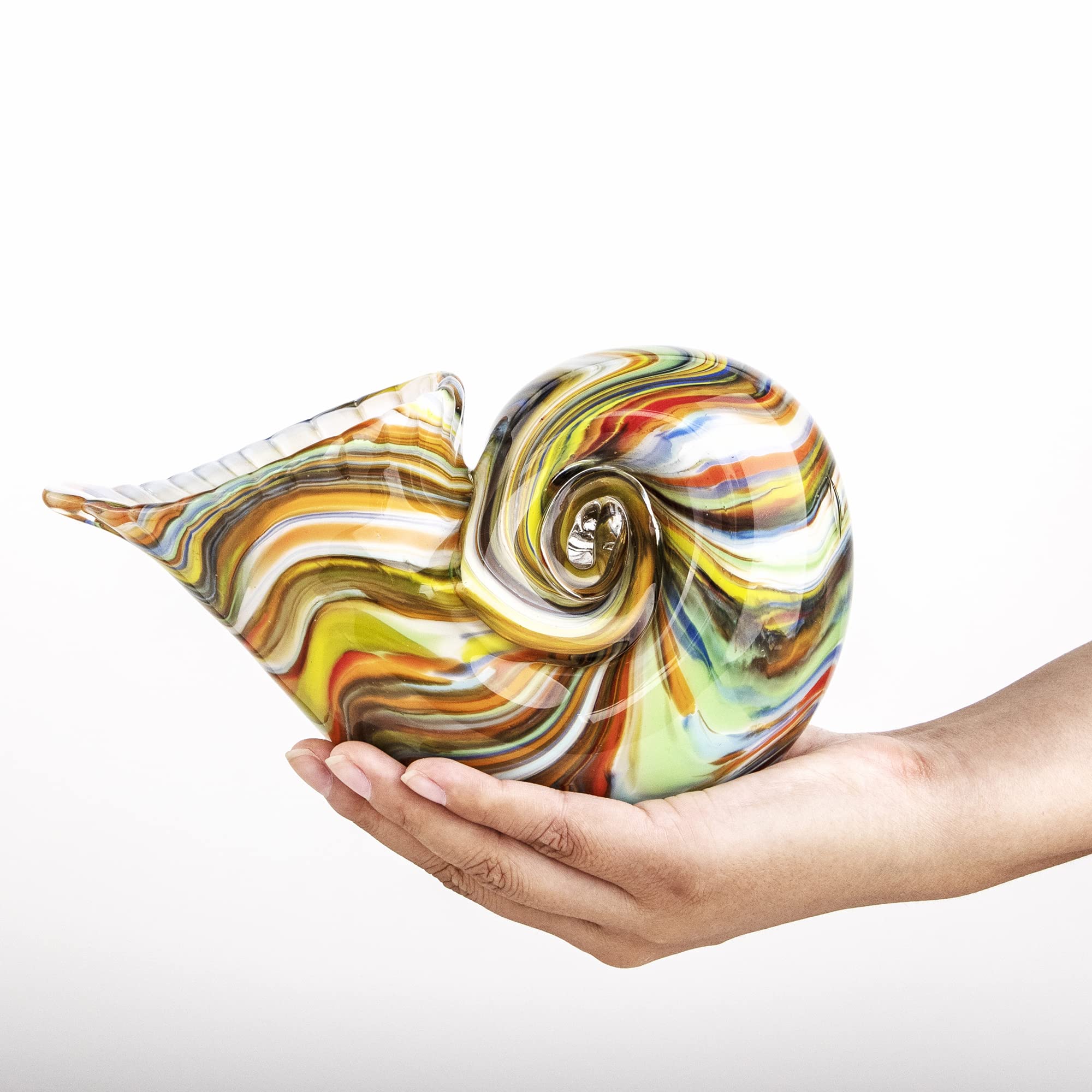 QFkrisGlass Nautilus Conch, Hand Blown Seashell Art Glass Figurines, Multicolor Glass Sculpture Beautiful Glass Home Decor, Crystal Glass Paperweight