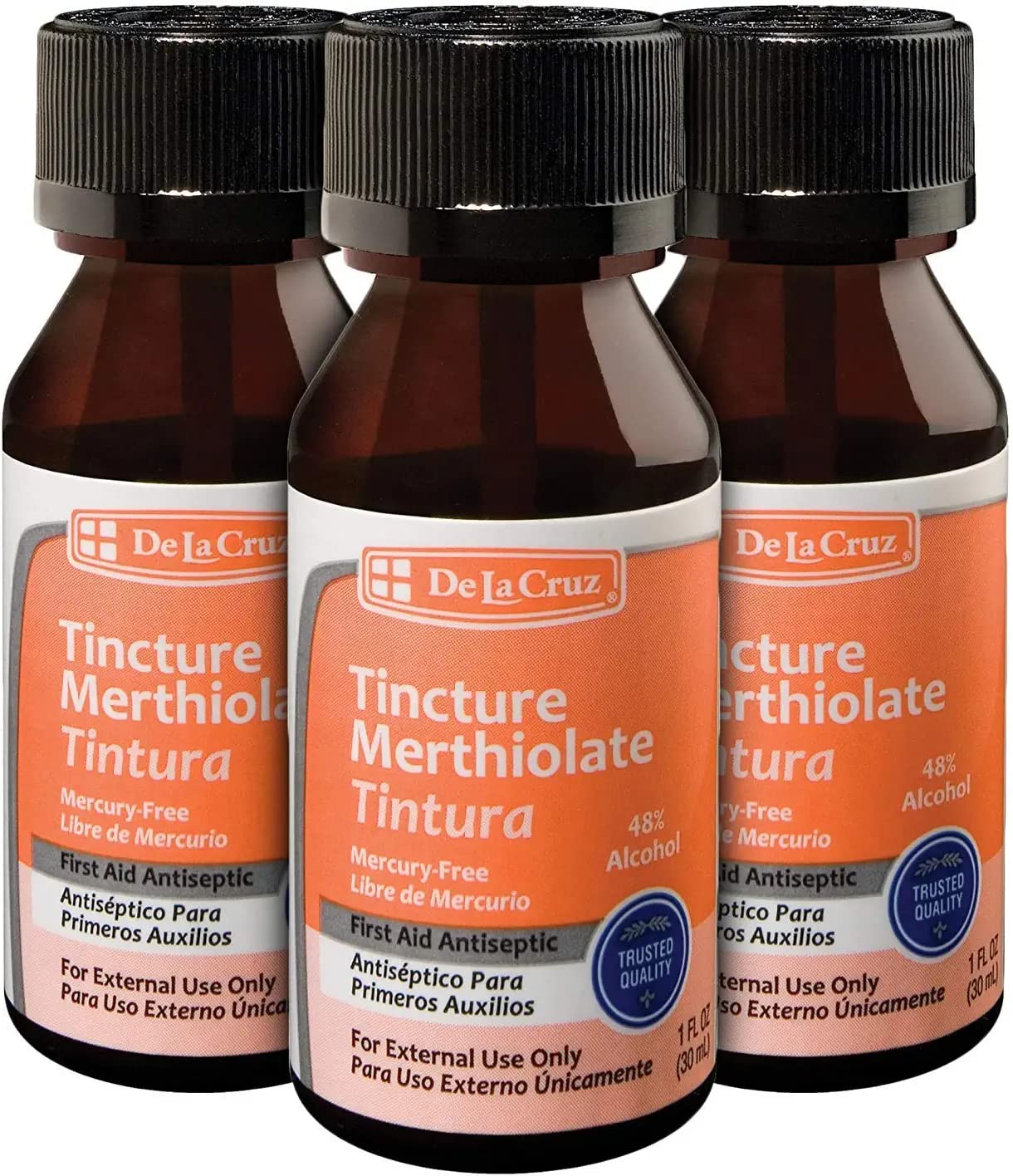 De La Cruz Merthiolate Tincture Antiseptic - First Aid for Minor Cuts, Scrapes and Burns - Mercury-Free Formula Safe for The Entire Family (3 Bottles)