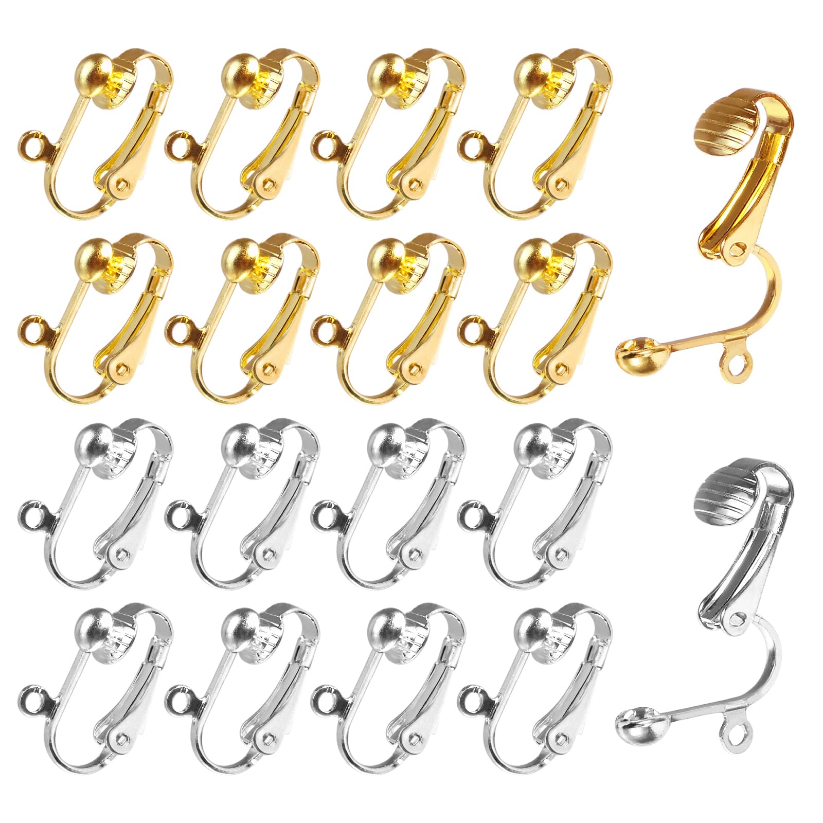 40pcs Clip on Earring Converter with Easy Open Loop, Granmp Clip Earring Findings for Jewelry Making Clip on Earrings for Crafts, Silver Gold