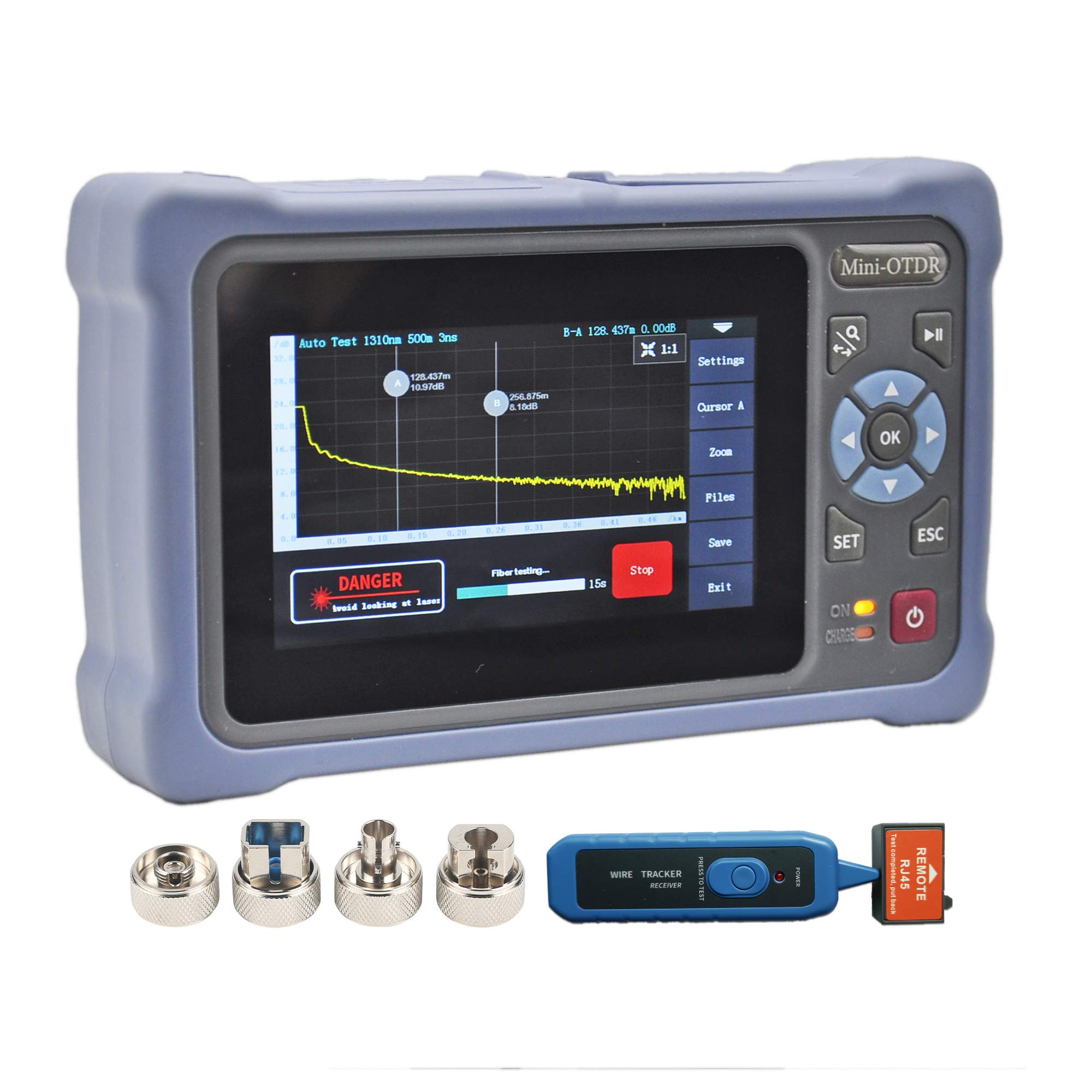 QIIRUN OTDR Fiber Optic Tester 1310/1550nm 26/24dB with 4.3-inch Touch Screen, 11-in-1 OTDR SM with VFL OPM OLS Event Map RJ45, FC/UPC SC ST LC Connectors Included