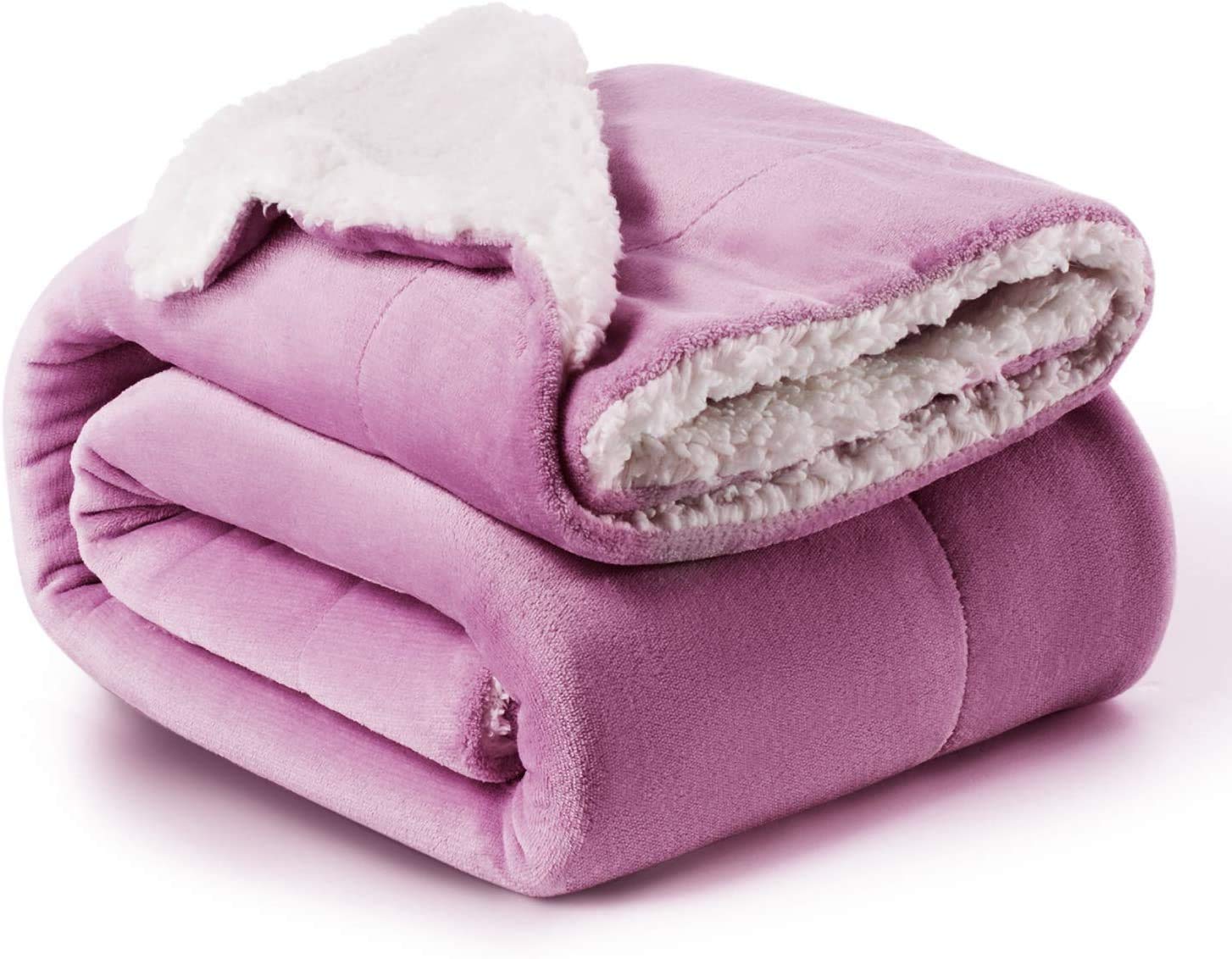 BSB HOME Polyester Micromink Warm Sherpa Super Soft Flannel Solid/Plain Blanket for Light/Mild Winter, Pink, Size 150 x 230 Cms (Approx 4.7 x 7 ft, Single)