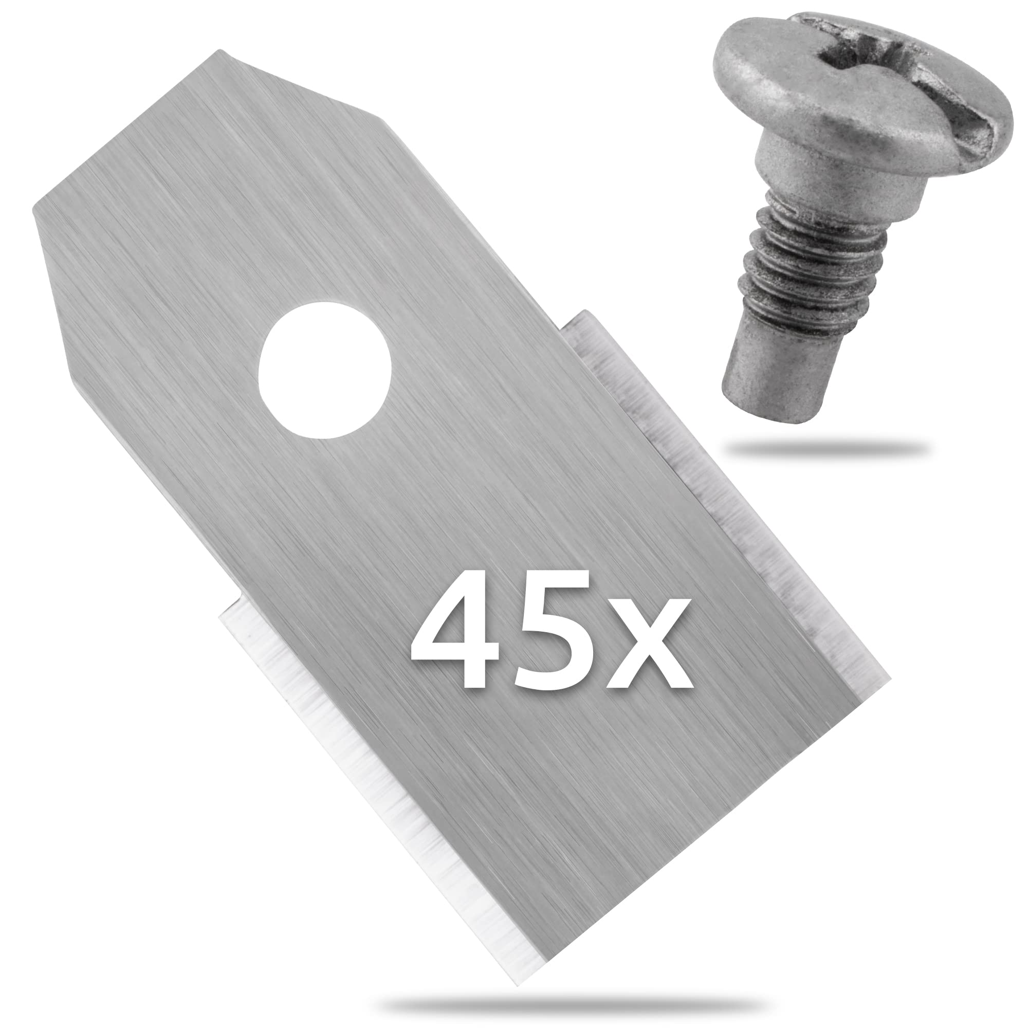 ECENCE 45x Spare blades stainless steel compatible with Husqvarna Gardena McCulloch ROB Flymo Yardforce Matrix Grizzly Brast - includes screws