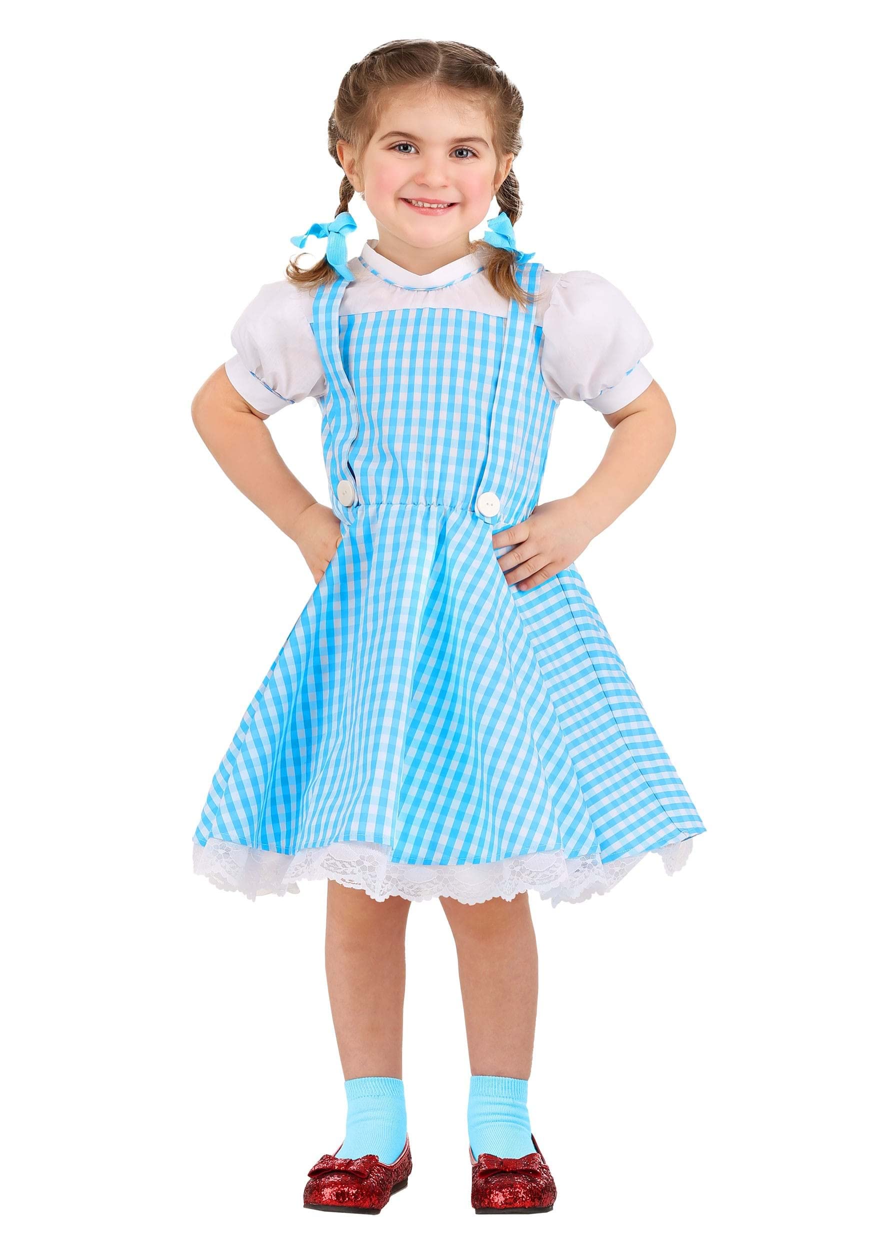 Toddler Wizard of Oz Dorothy Costume for Girls, Blue Dress & Hair Bow Ties, Blue Checked Gingham Fairytale Dress