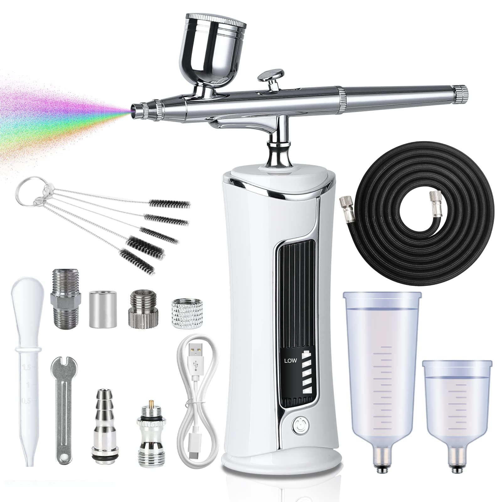 Cordless Airbrush kit with LED Display, MAKINGTEC Portable Handheld Rechargeable Airbrush Set for Makeup Painting Cake Decor Barbers Nail Art Tattoo Model Coloring