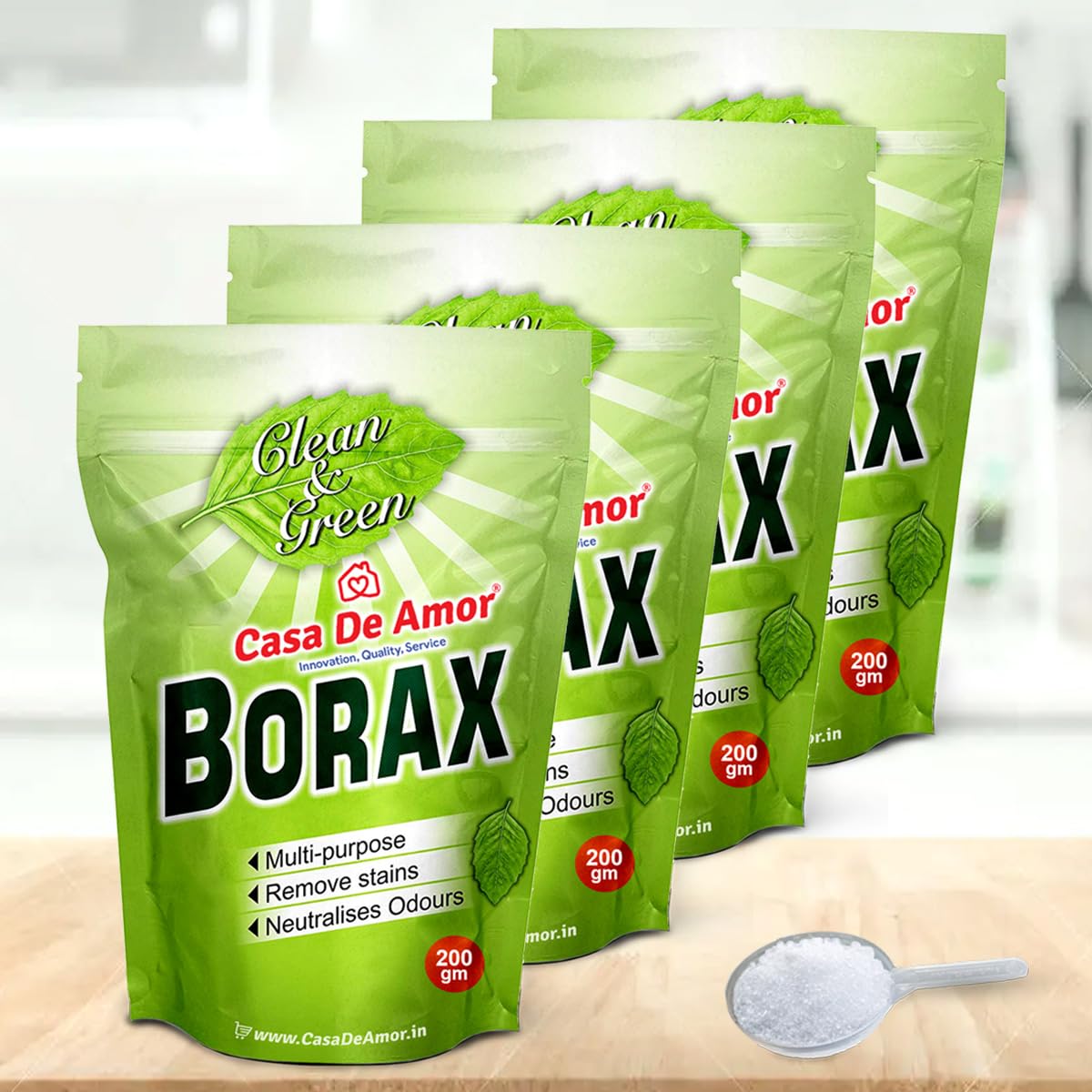 Casa De Amor Essential Borax Powder, 100% Pure for Whitening & Cleaning and Slime -4 Packs of 200gm (total 800 gm)