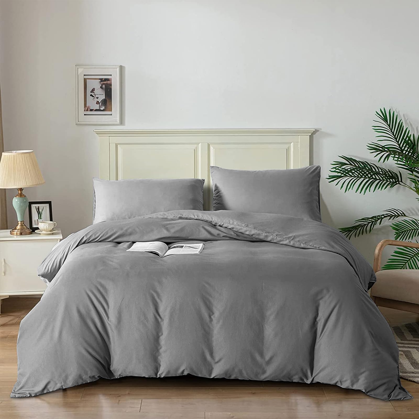 Good Nite Duvet Cover Bedding Quilt Cover Sets with Pillowcases Soft Microfiber Bed Cover Set (Dark Gray, King 230x220cm)