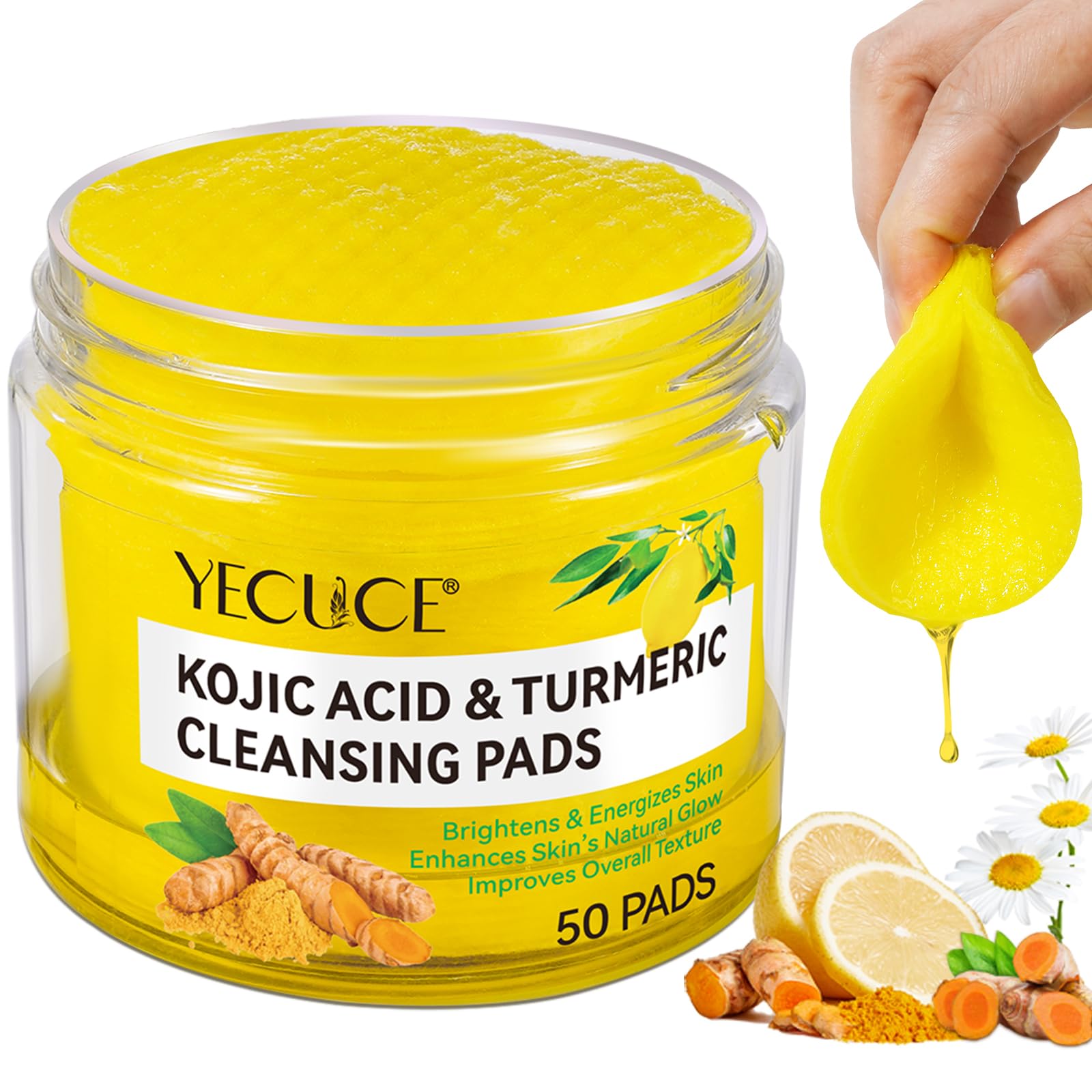 Turmeric Kojic Acid Cleansing Pads 50 Counts, Turmeric Cleansing Pads, Turmeric Face Scrub Pads Exfoliating Face to Help Balance Skin Oil and Water