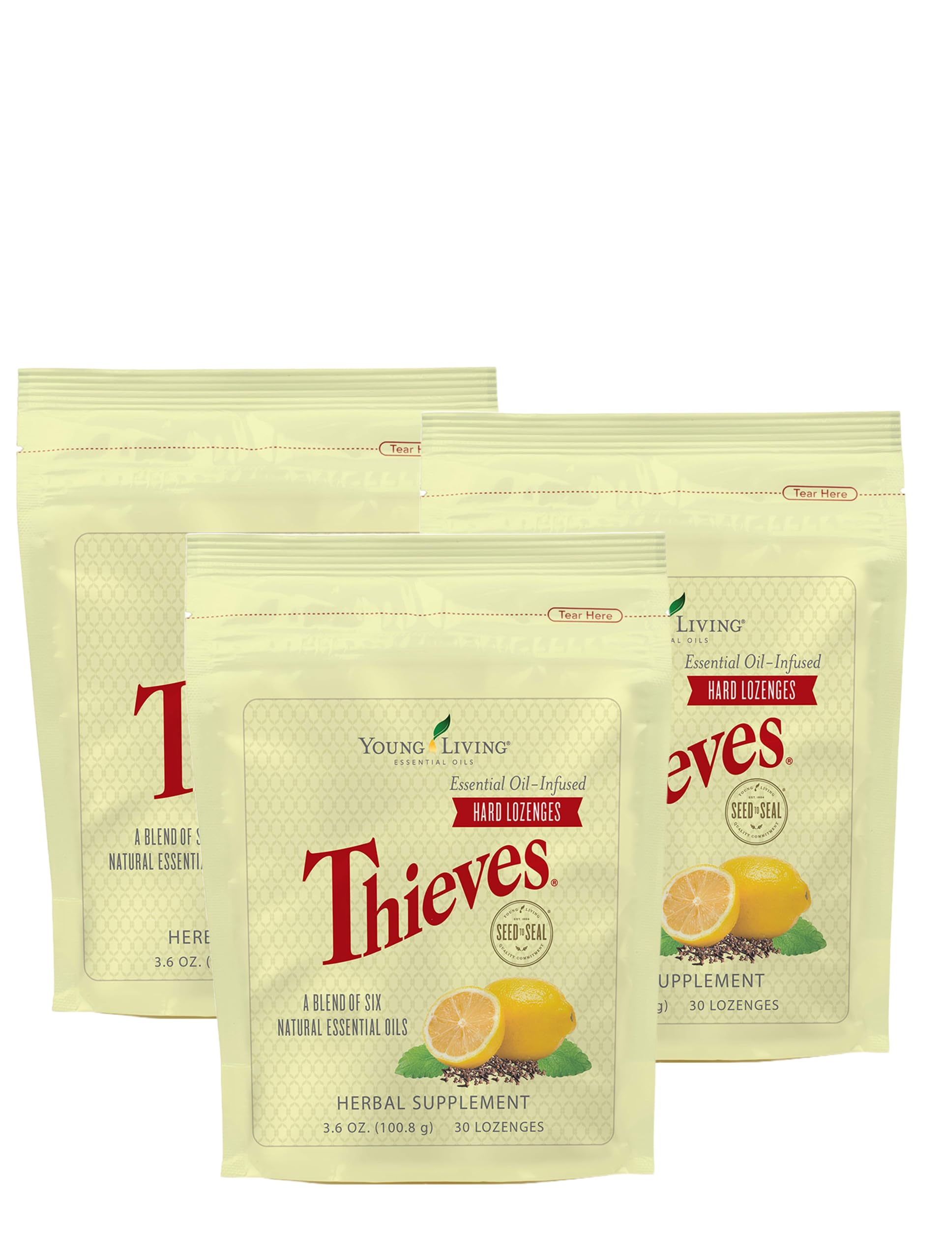 Thieves Hard Lozenges by Young Living | 30 Count (3 Pack) | Sugar-Free | Soothes Dry & Itchy Throats | Blend of Clove, Cinnamon Bark, Eucalyptus, Rosemary, and Lemon Essential Oils