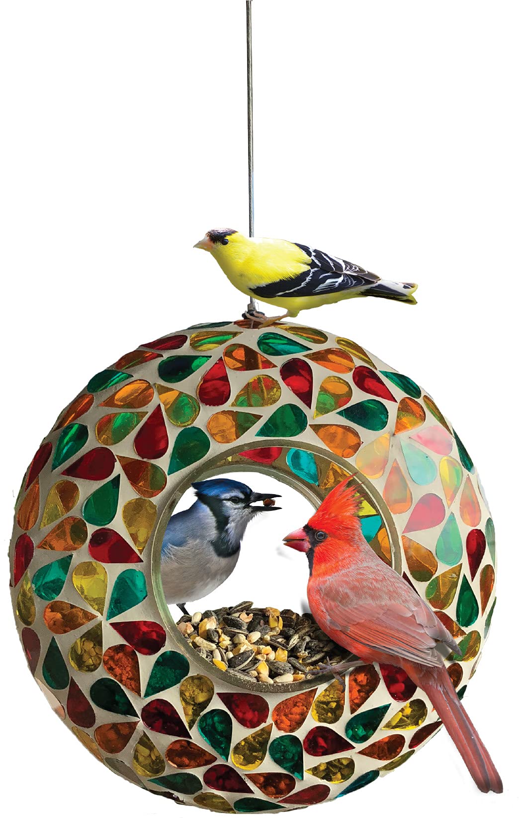 Circular Mosaic Hanging Bird Feeder for Outdoor and Large Cages - for Small and Medium Birds Hand-Crafted Design