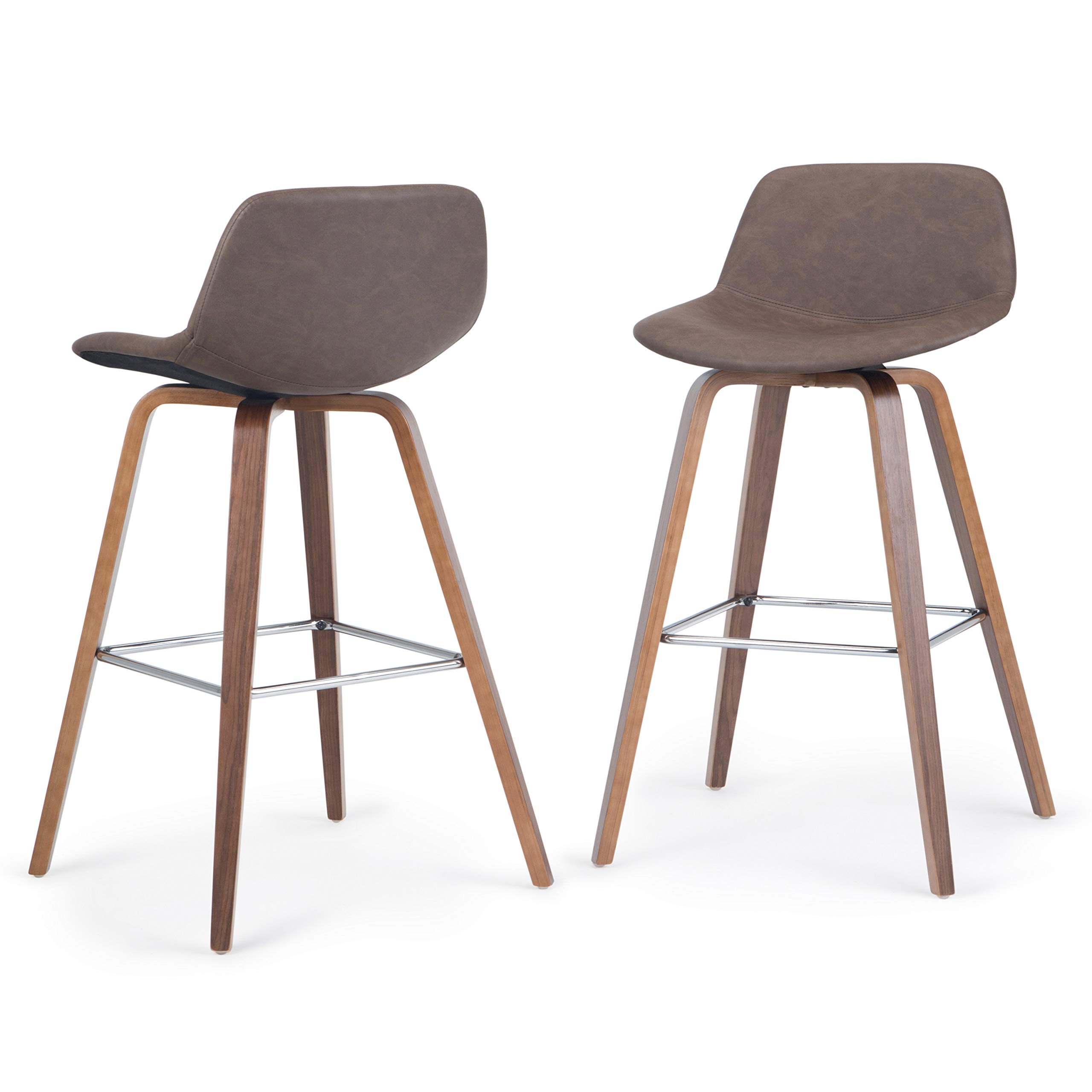 Simpli Home Randolph Mid Century Modern Bentwood Counter Height Stool (Set of 2) in Distressed Chocolate Brown Faux Leather