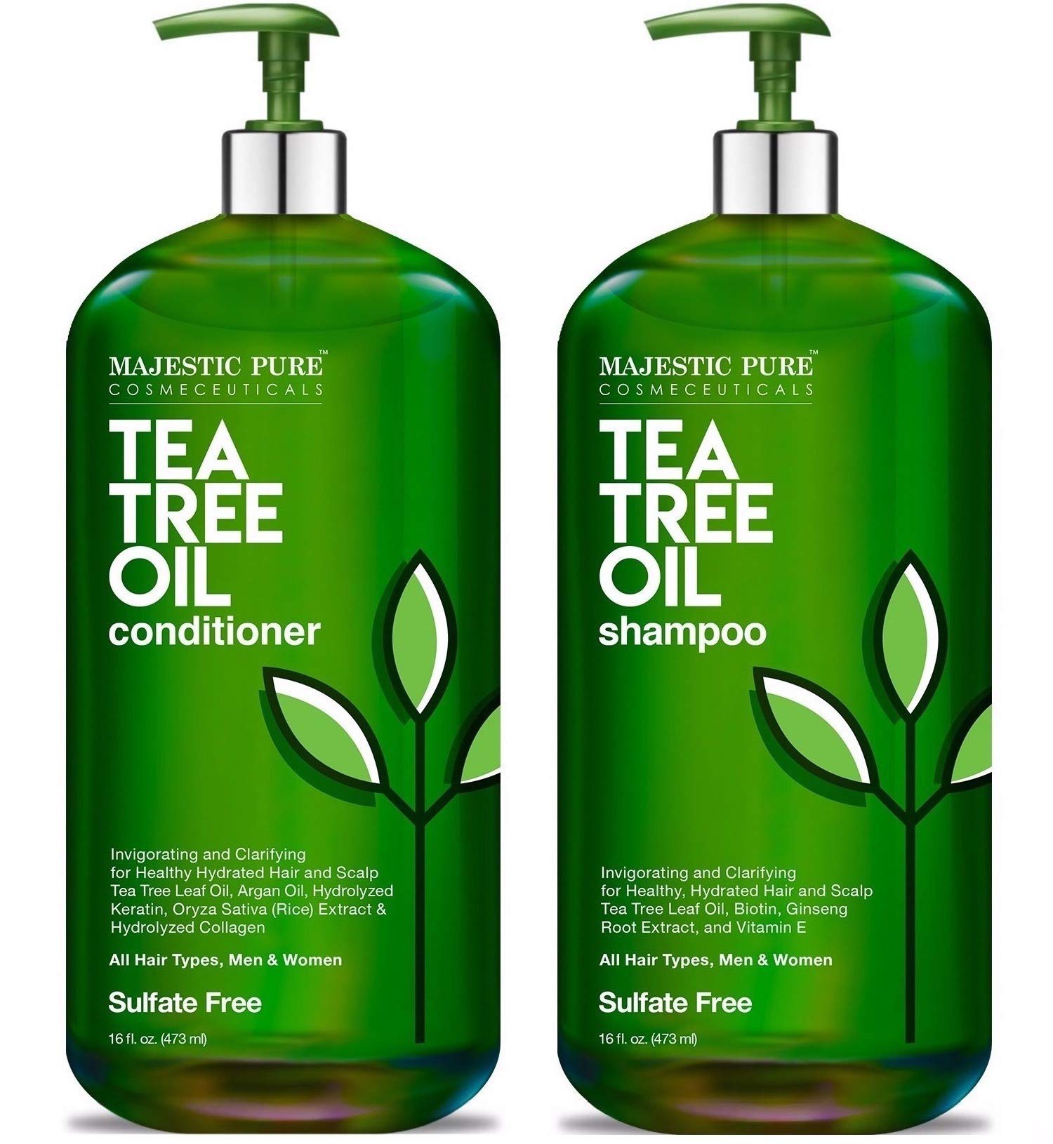 MAJESTIC PUREShampoo and Conditioner Set - with 100% Pure Tea Tree Oil, for Itchy and Dry Scalp, Sulfate/Paraben Free - For All Hair Type Mens and Womens - 16 fl oz each