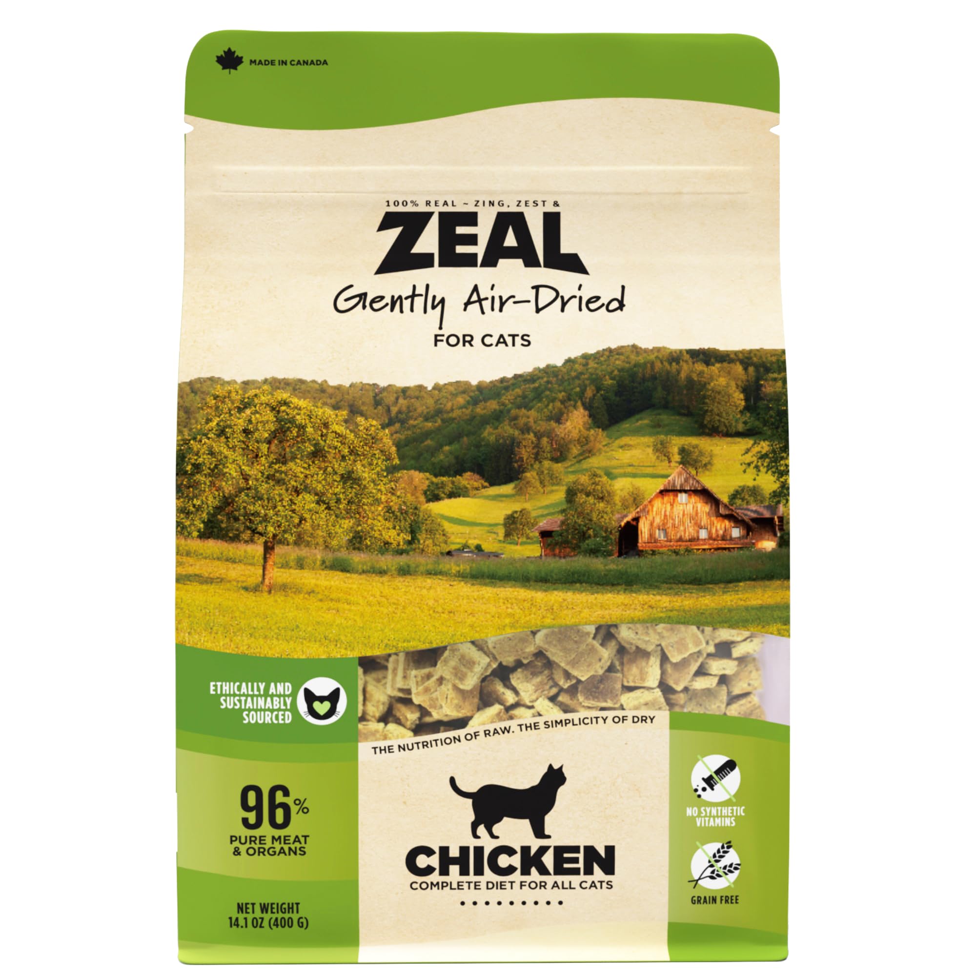 ZEAL Air-Dried Cat Food, All Natural Dry Cat Food, Nutritionally Balanced, High Protein Organic Cat Food for All Life Stages,Chicken-14.1 OZ