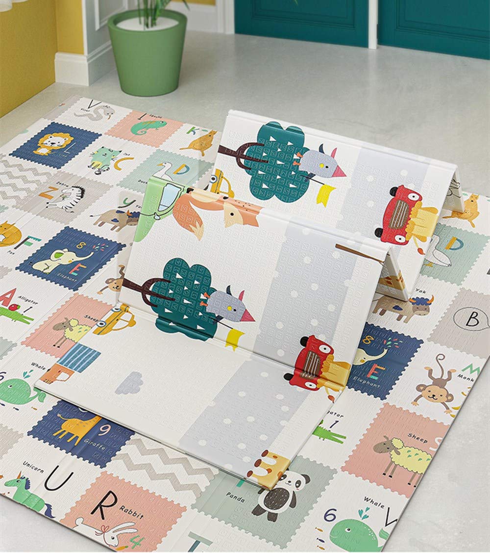 Play Mat, 200 * 180 * 1.5 CM Folding Playmat, Baby Play Mat for Floor Play, Extra Thick Kids Crawling Mat, Water Proof and Reversible Large Soft for Toddler - Assorted