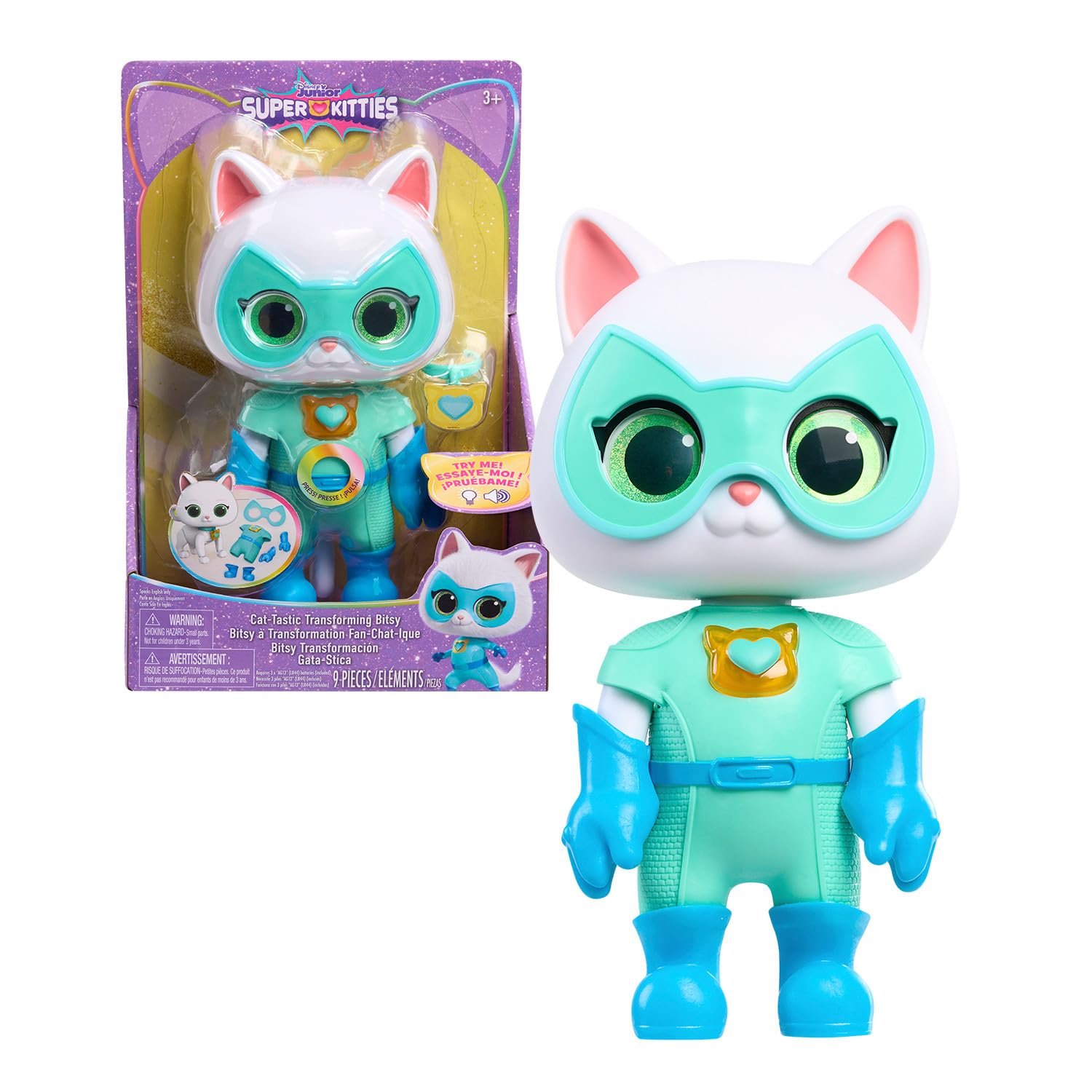 Just Play 67017 Figure Disney Junior SuperKitties Cat-Tastic Transforming Bitsy, Multicolor