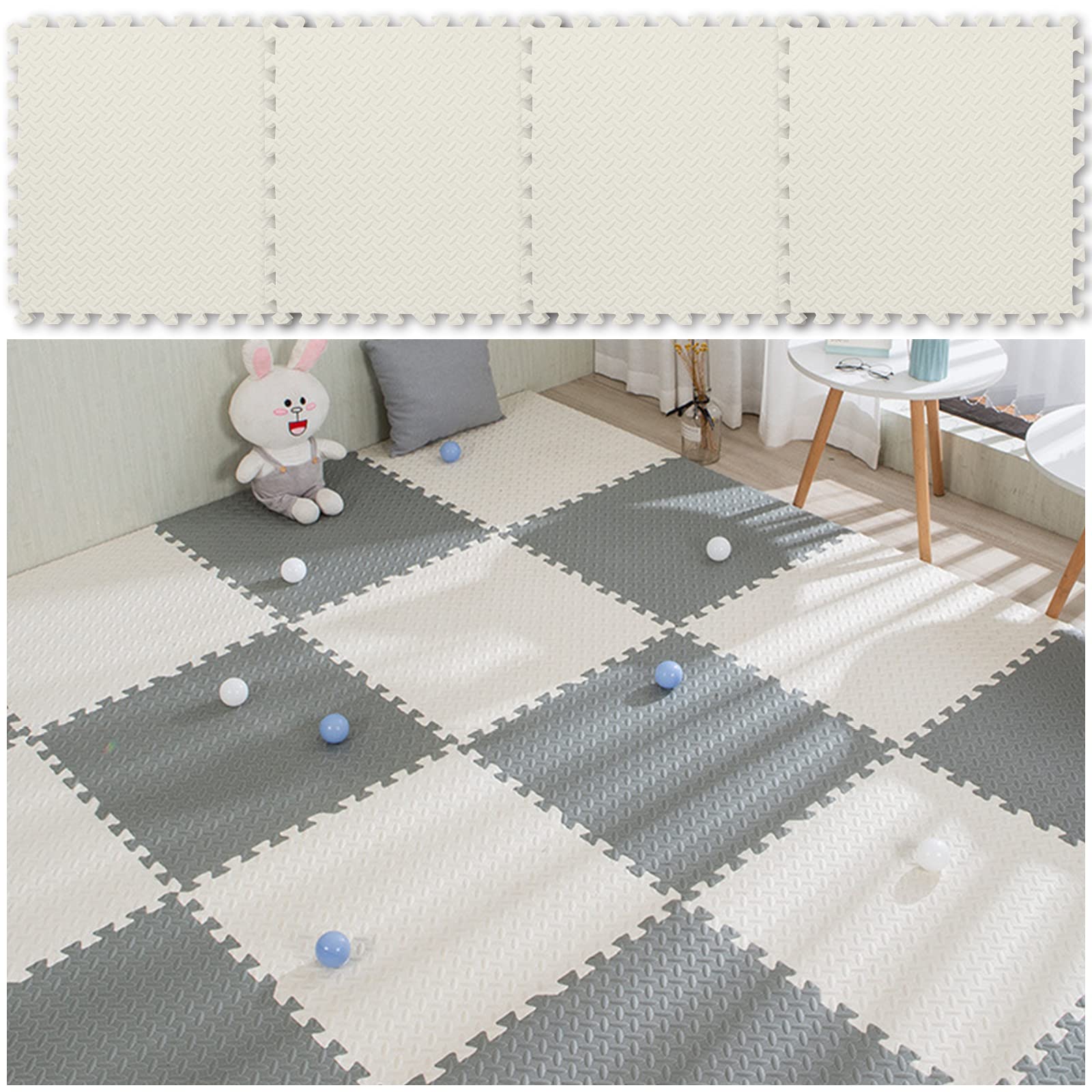 Occuwzz Baby Play Mat Thick & Soft EVA Foam Interlocking Floor Tile Matting for Children – Large White, Safe & Comfortable 7mm Thick Play Flooring (4 PCS)