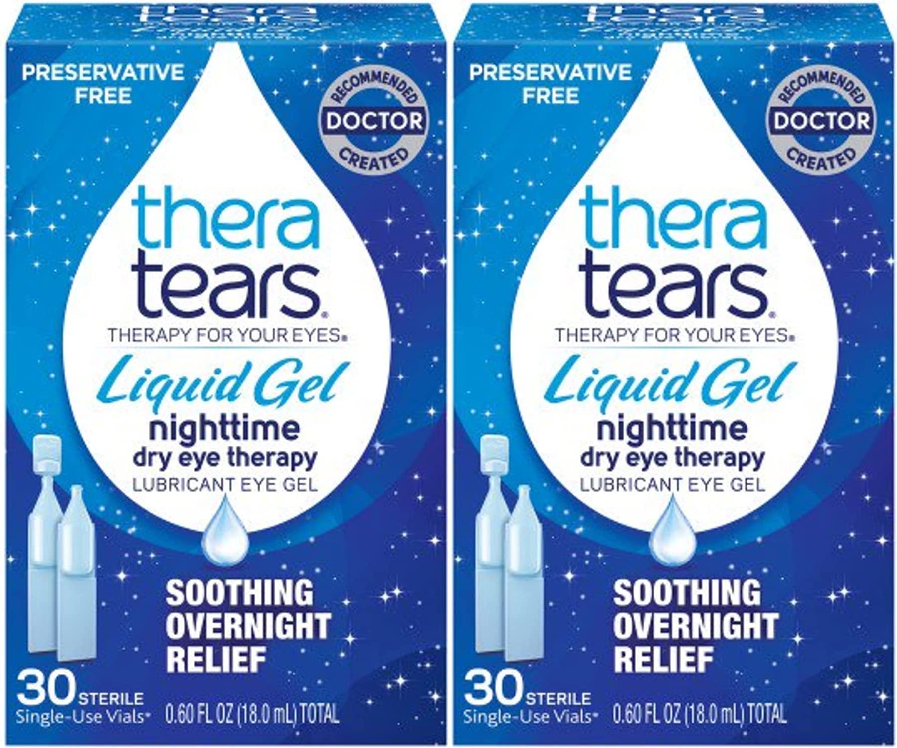 TheraTears Liquid Gel Nighttime Eye Drops for Dry Eyes, 30 Count (Pack of 2)