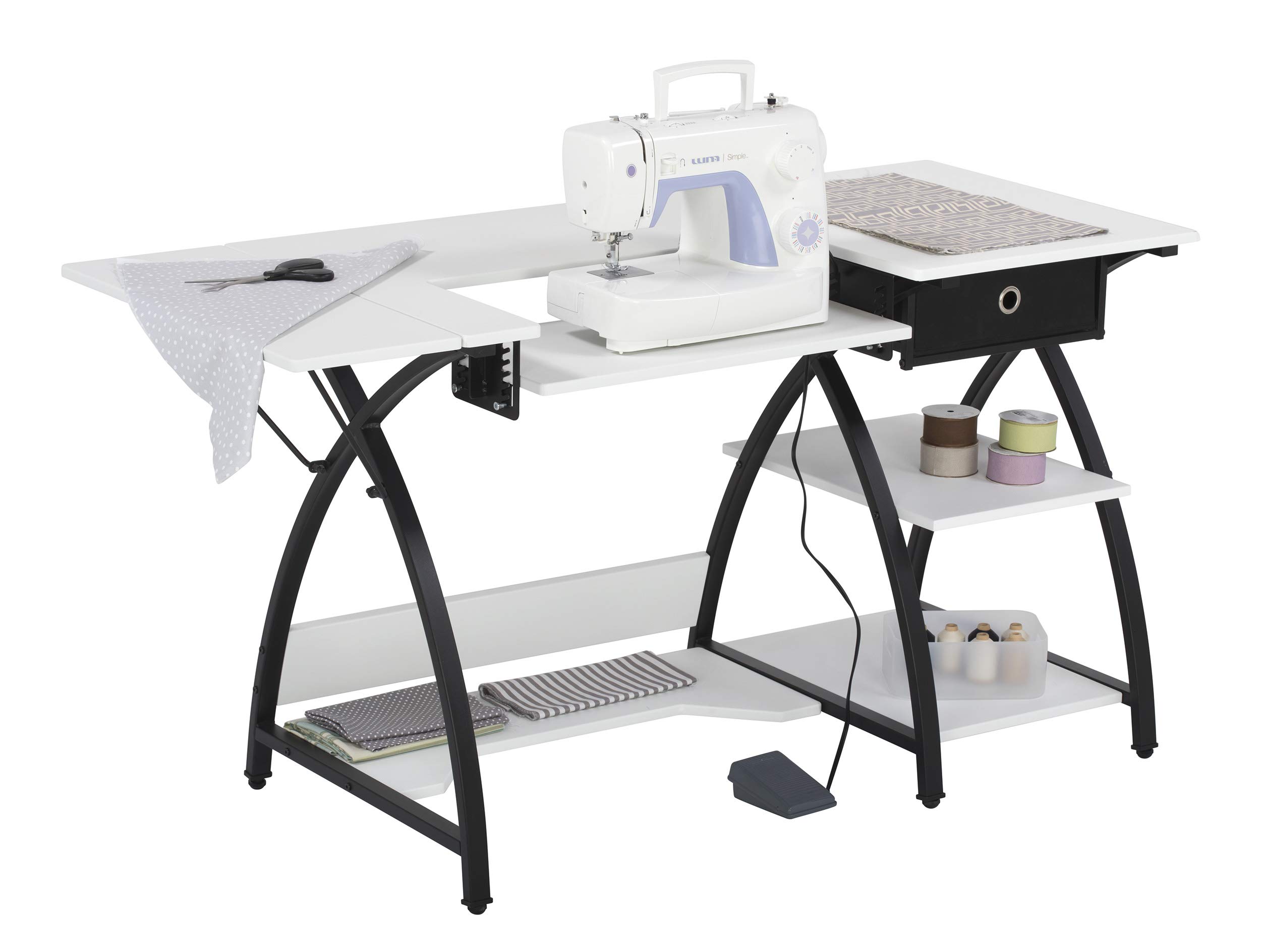 Sew ReadyComet Sewing Desk Multipurpose/Sewing Table Craft Table Sturdy Computer Desk with Drawer, 13333, Black/White