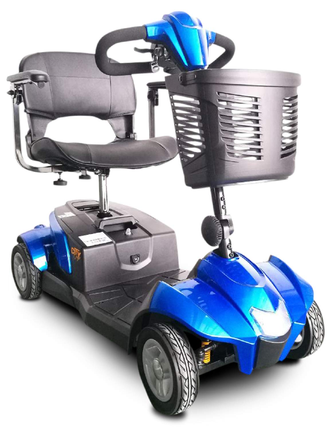 Portable Travel Mobility Scooter - 4 Wheel with Tight Turning Radius, Swivel Seat and Delta Tiller - CityCruzer by EV Rider (Blue)